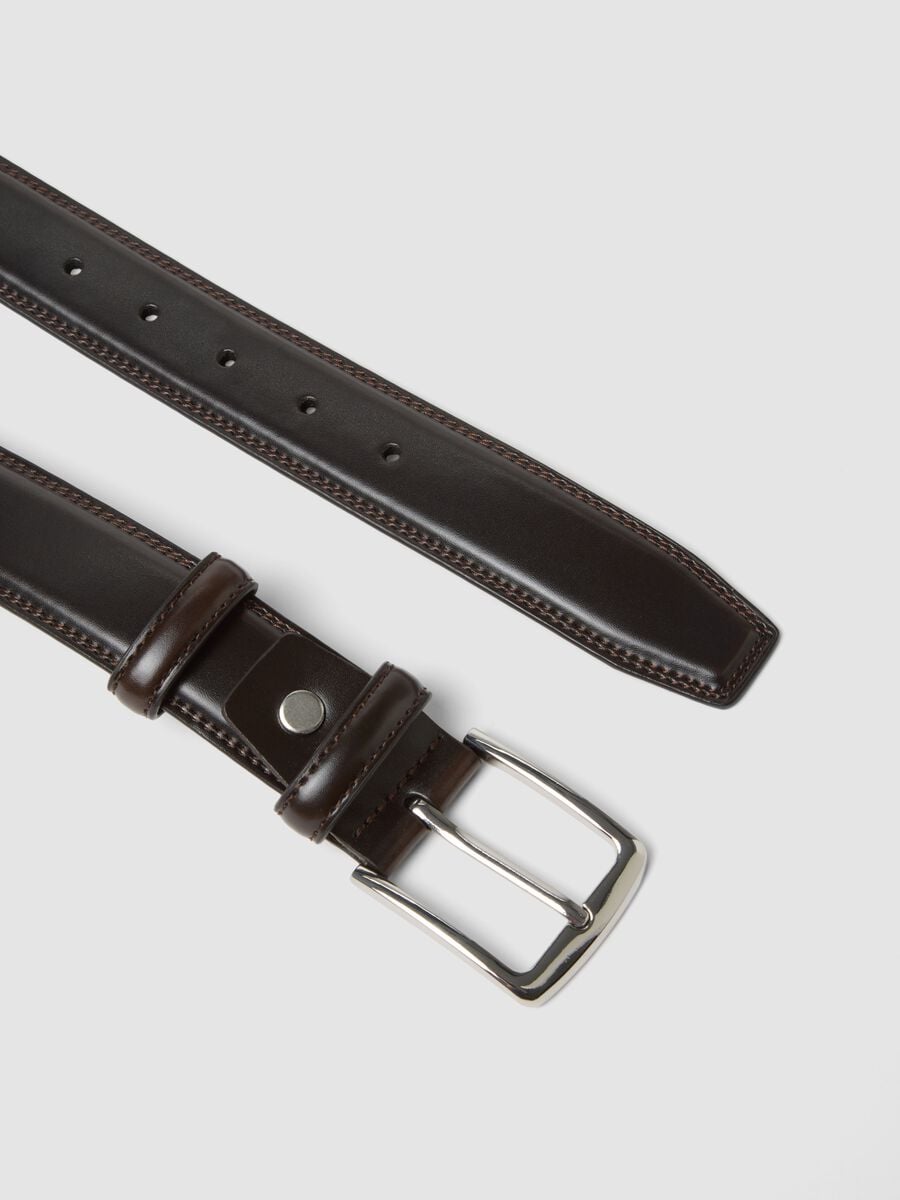 Brown genuine leather belt with metal buckle_1