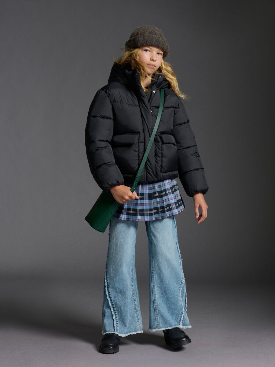 Piumino The Iconic Puffer nero da ragazza con cappuccio_0