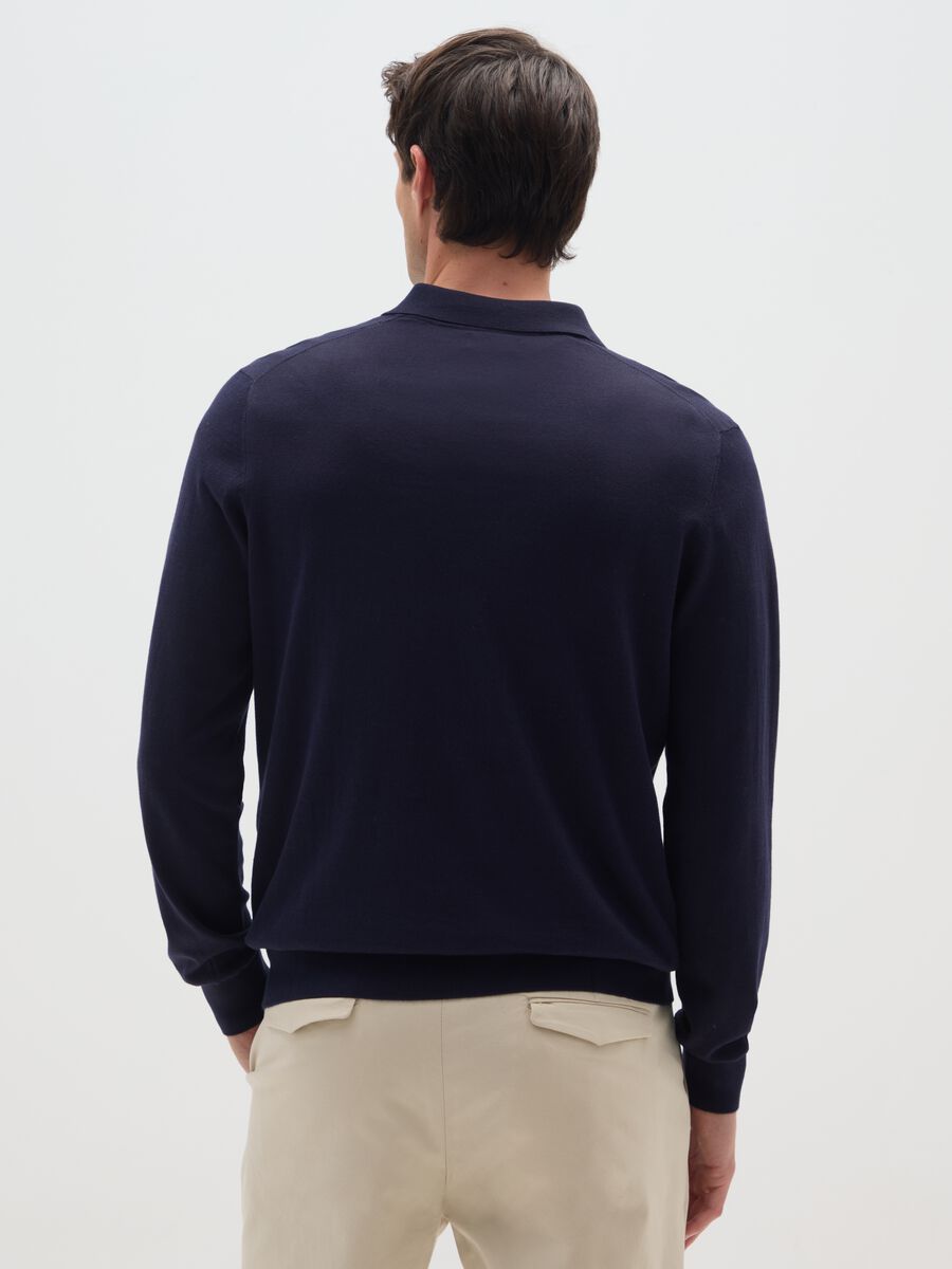 Polo a maniche lunghe in misto cotone e seta blu regular fit_2