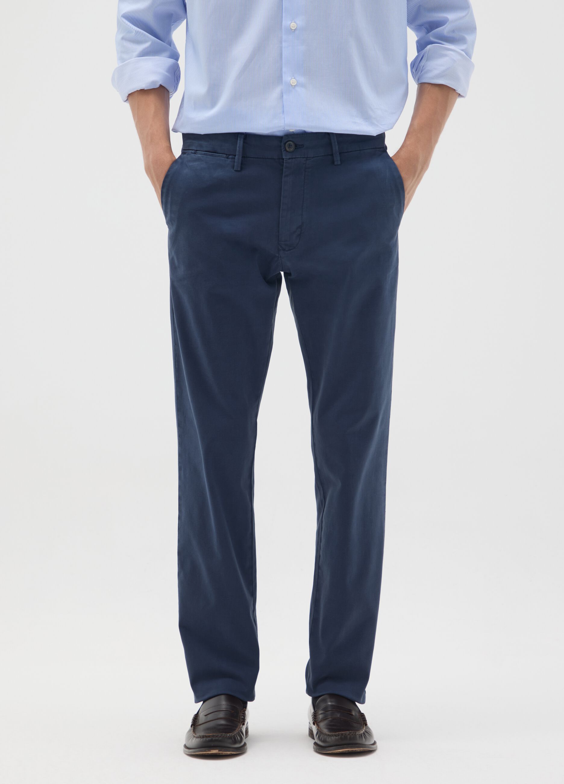 Slim Fit Blue Stretch Cotton Trousers