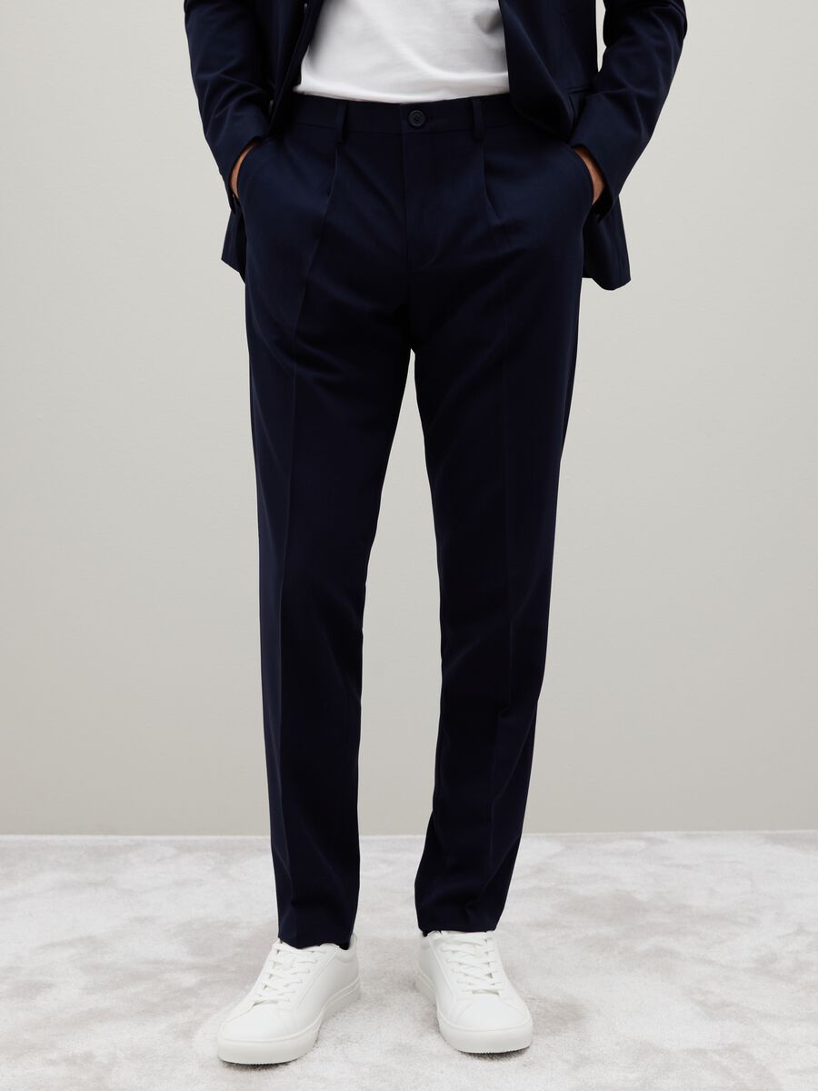 Blue Stretch Slim Fit Trousers_1
