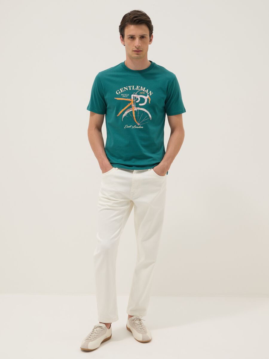 T-shirt verde a maniche corte in puro cotone regular fit_1