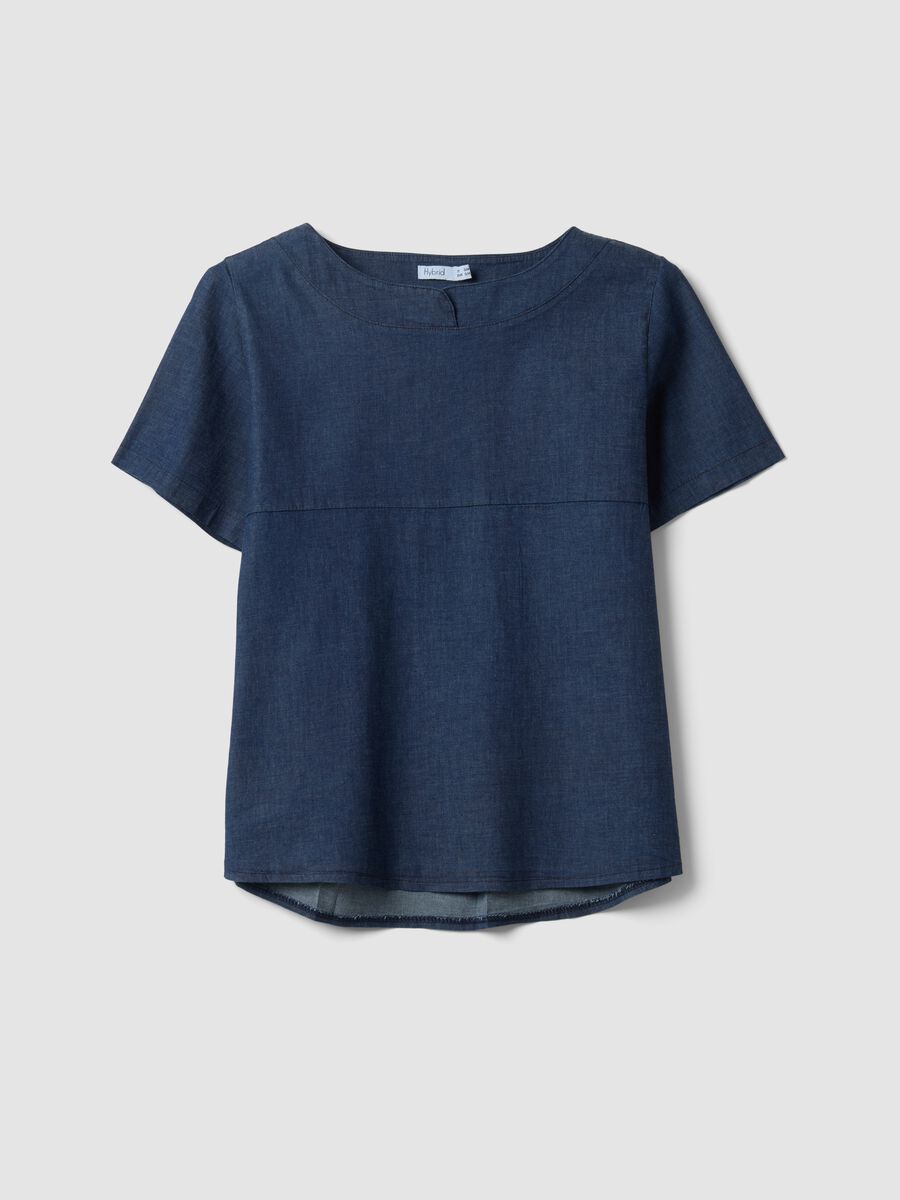 Blue stretch cotton blouse_0