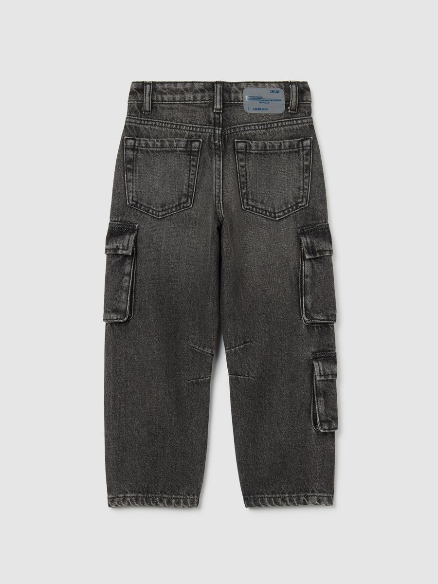 Children's pure cotton black regular fit cargo jeans_1