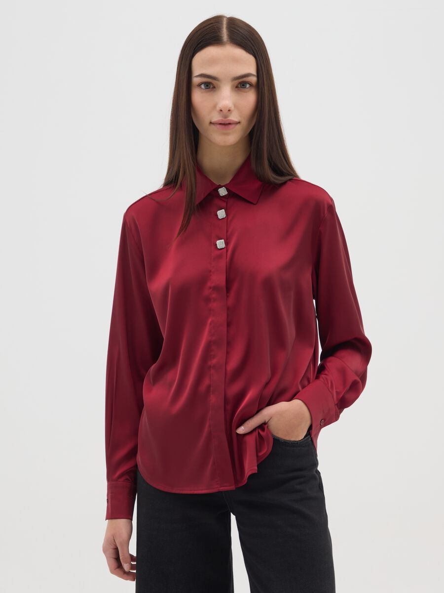 Red Satin Regular Fit Shirt with Buttons_0