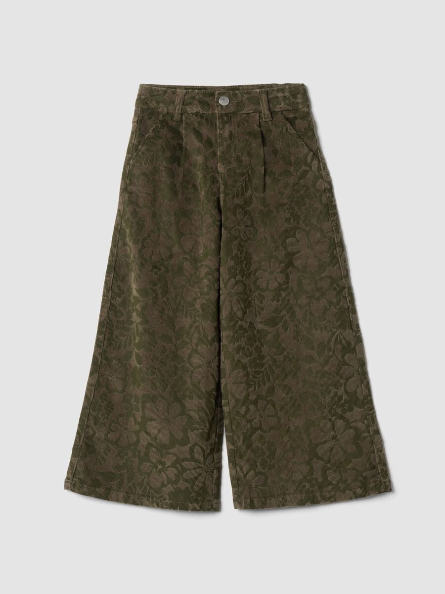 Pantaloni verdi wide leg in cotone elasticizzato_0