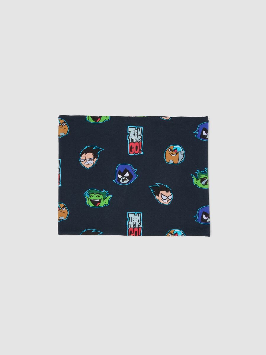 Sciarpa blu notte in cotone elasticizzato con stampa Teen Titans_0