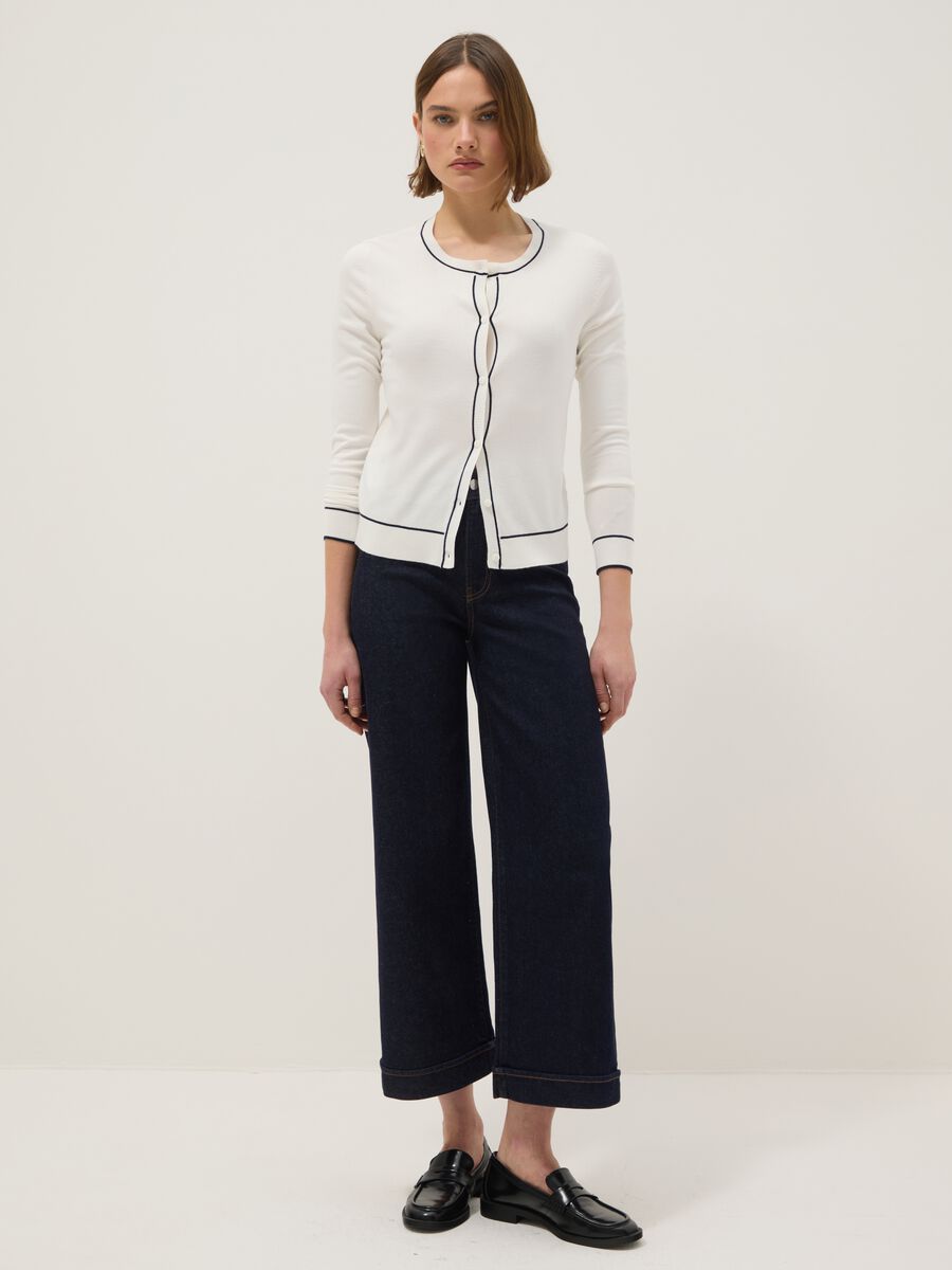 Cardigan in misto viscosa bianco regular fit con bottoni_1