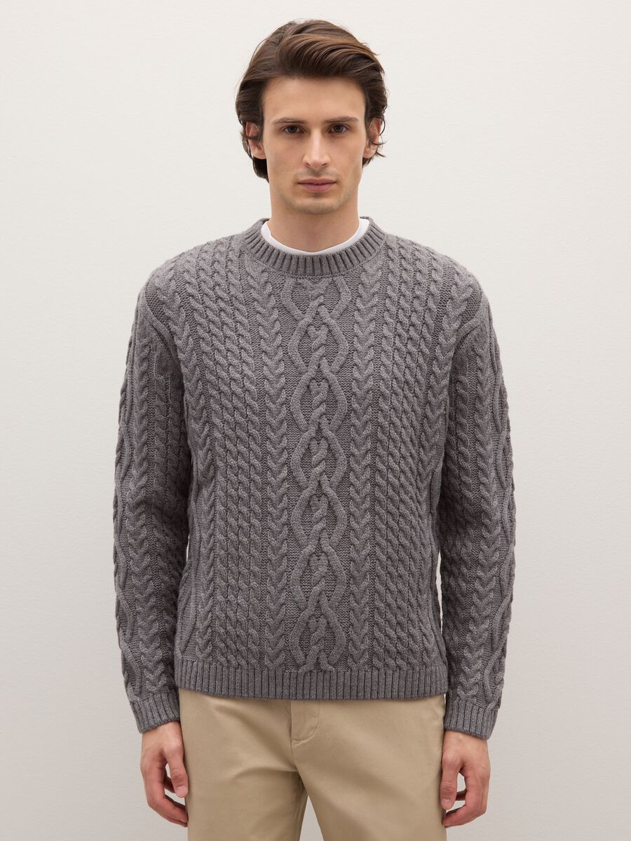Grey regular fit jumper with jacquard pattern_0