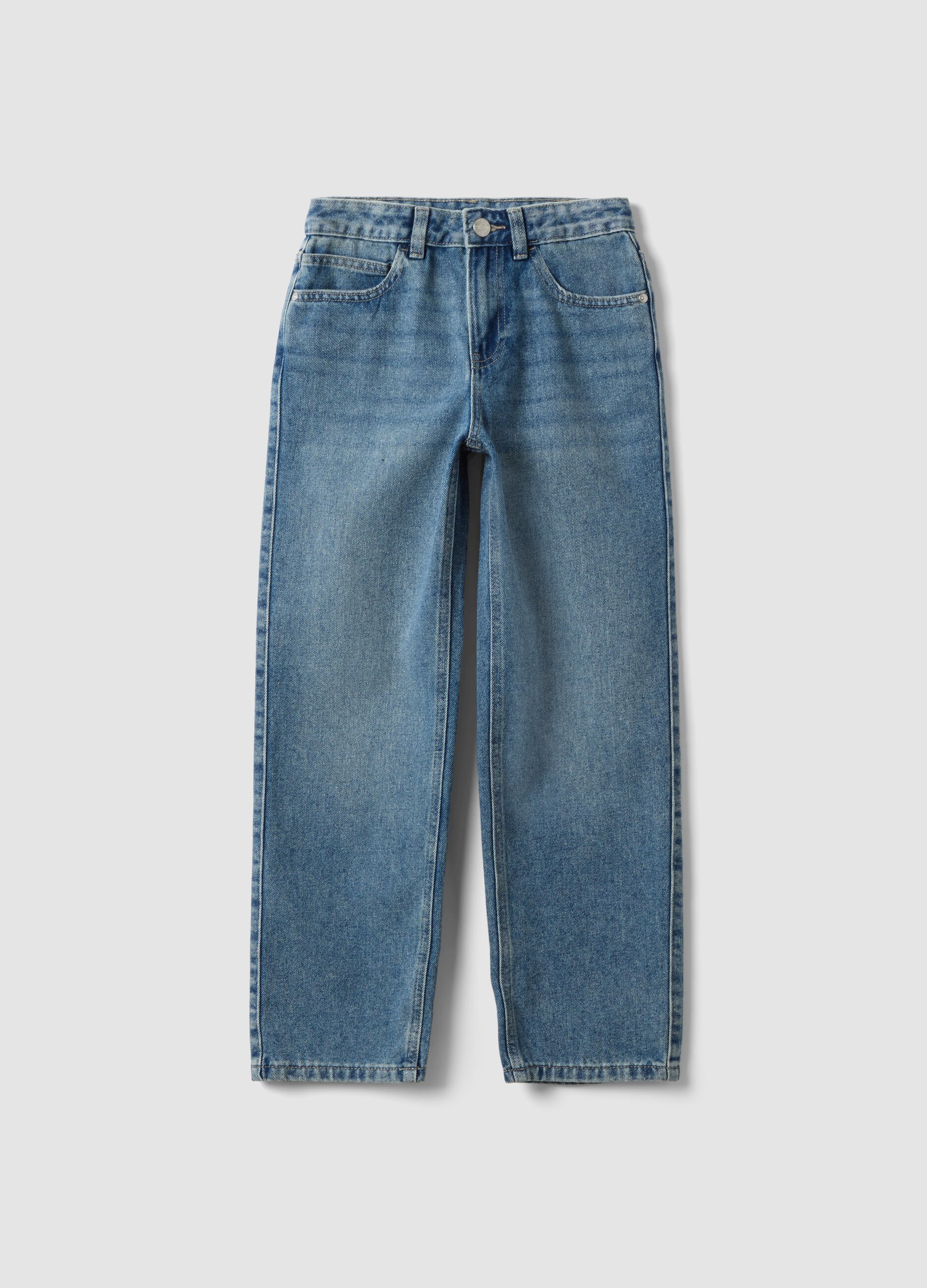 Blue denim straight-fit jeans in a cotton and viscose blend for girls