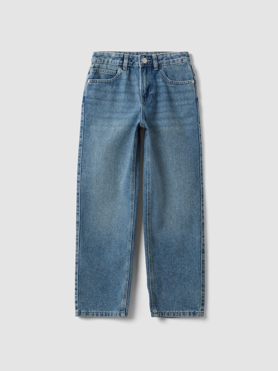 Jeans denim blu straight fit in misto cotone e viscosa per ragazza_0