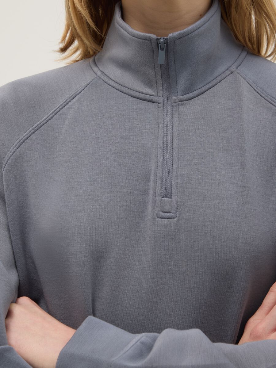 Grey regular fit modal blend sweatshirt with half zip_3