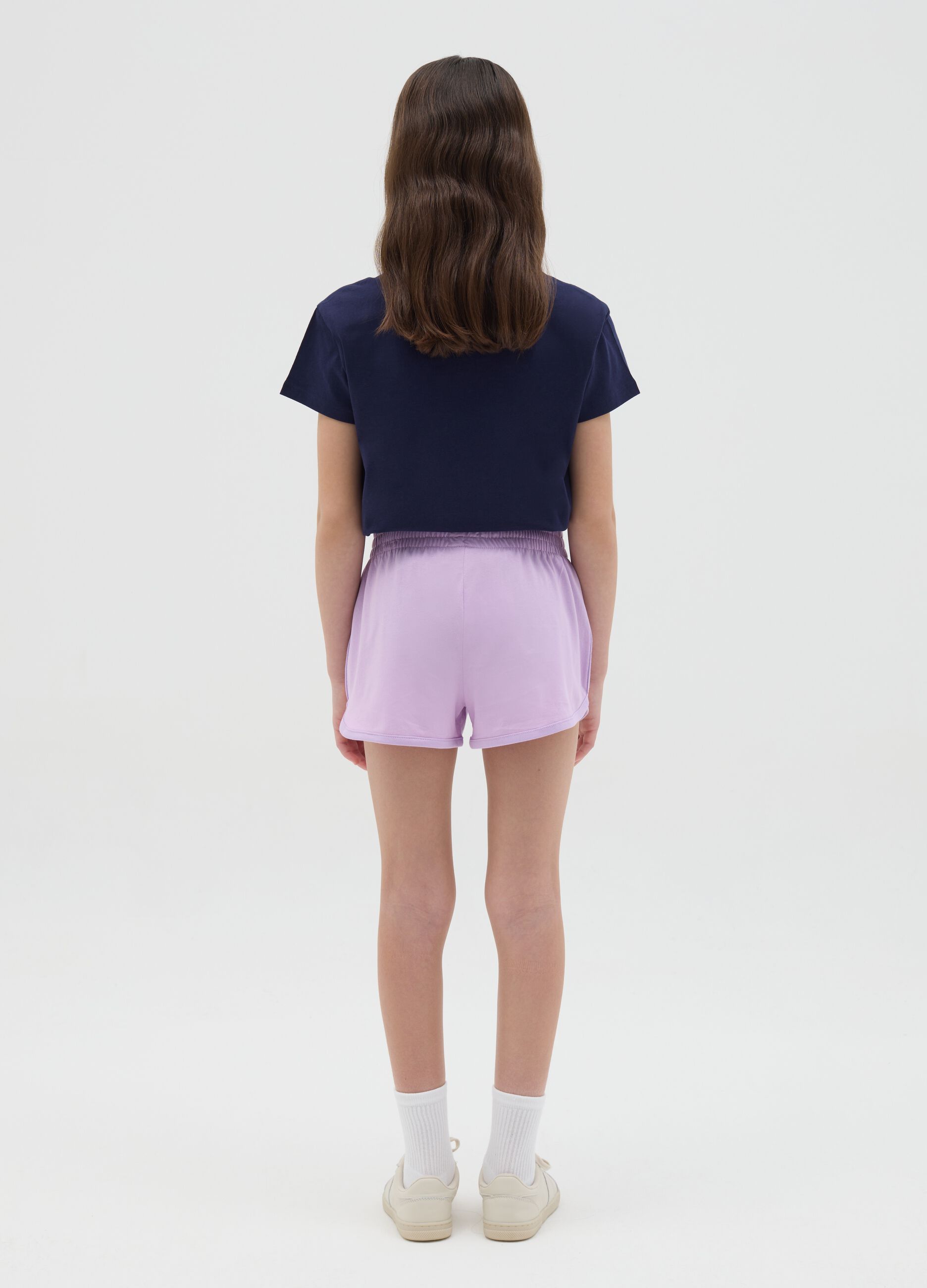 Fleece shorts with lettering print