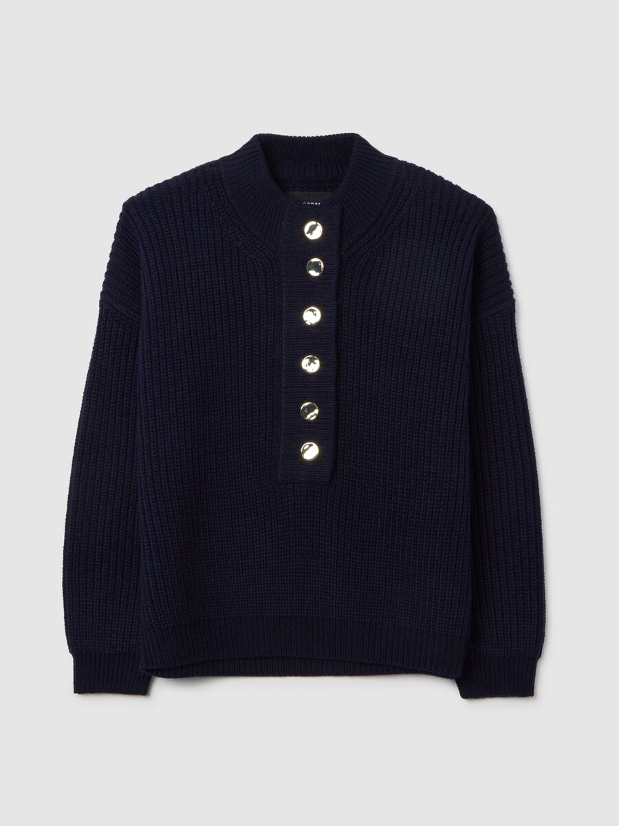 Blue sweater with high neck and buttons_5