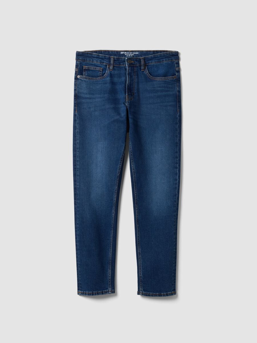 Blue slim-fit stretch cotton jeans_4