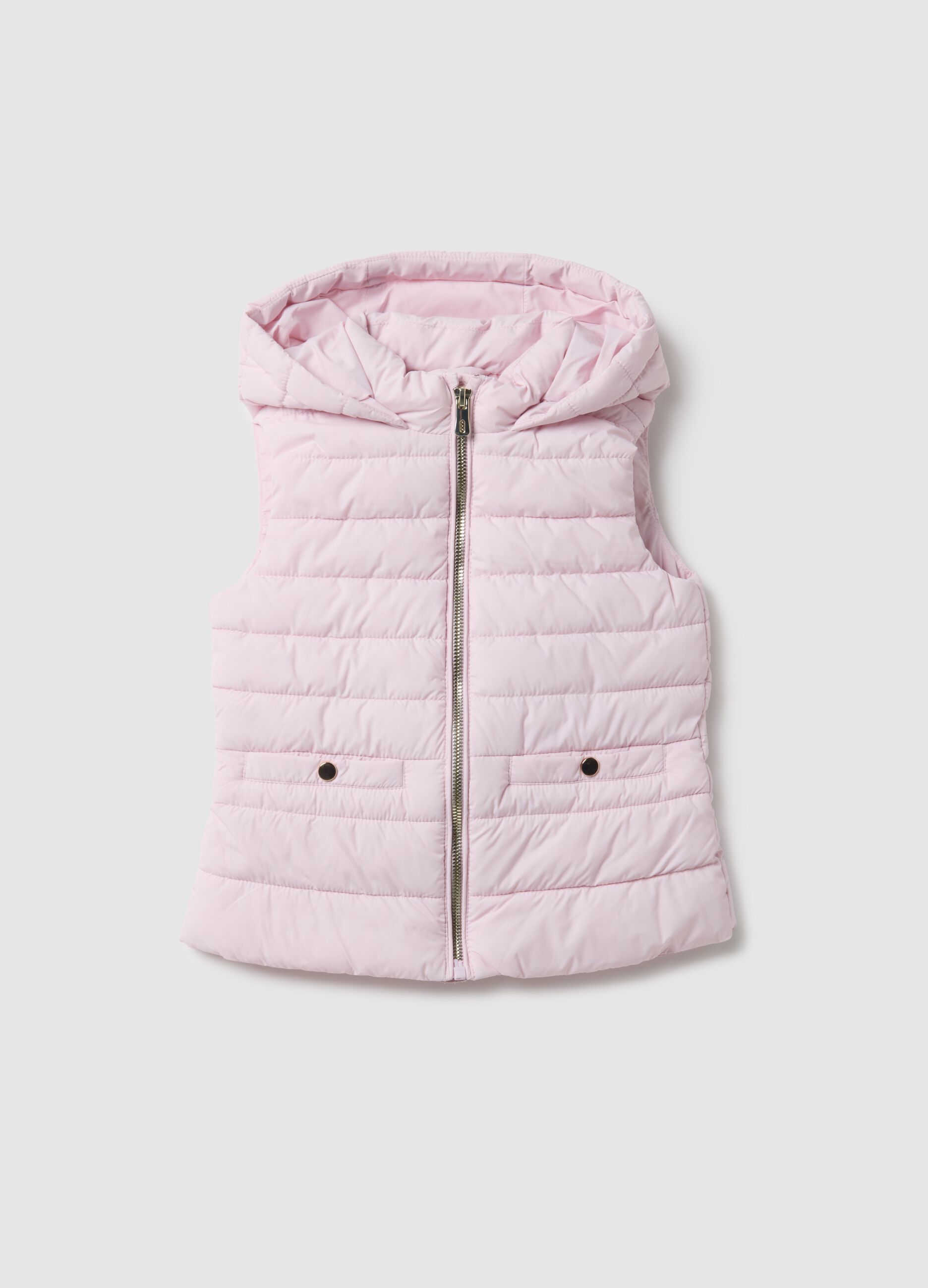 Girls' regular fit padded pink gilet with hood