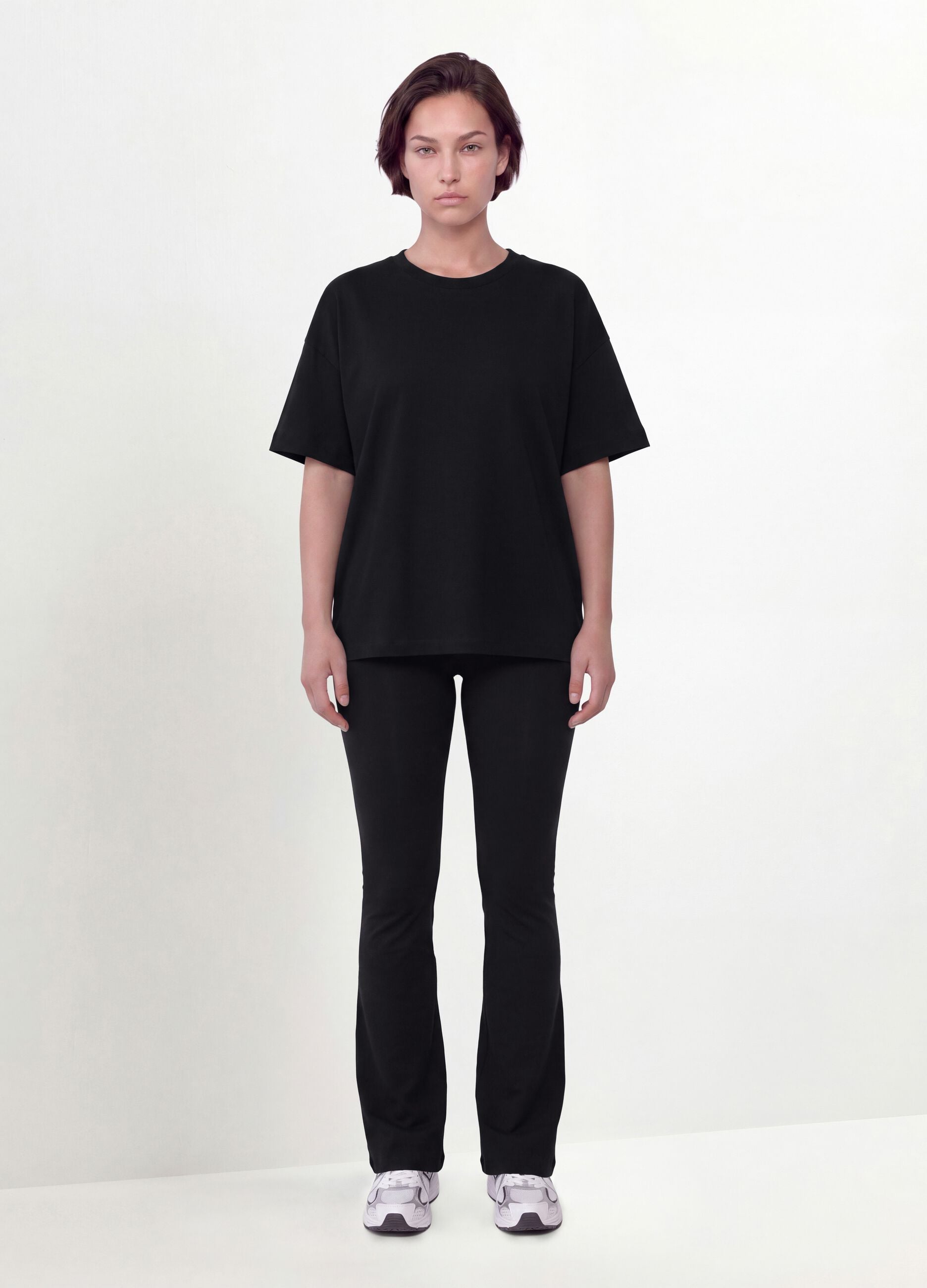 Black crew-neck T-shirt in stretch cotton-modal blend, regular fit