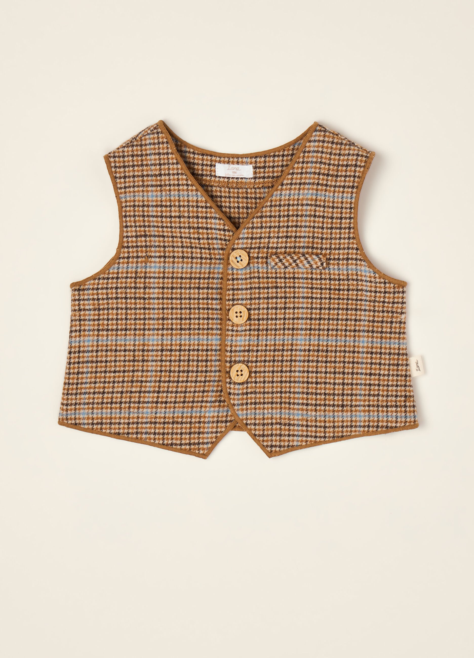 Brown checked cotton-blend crew-neck gilet