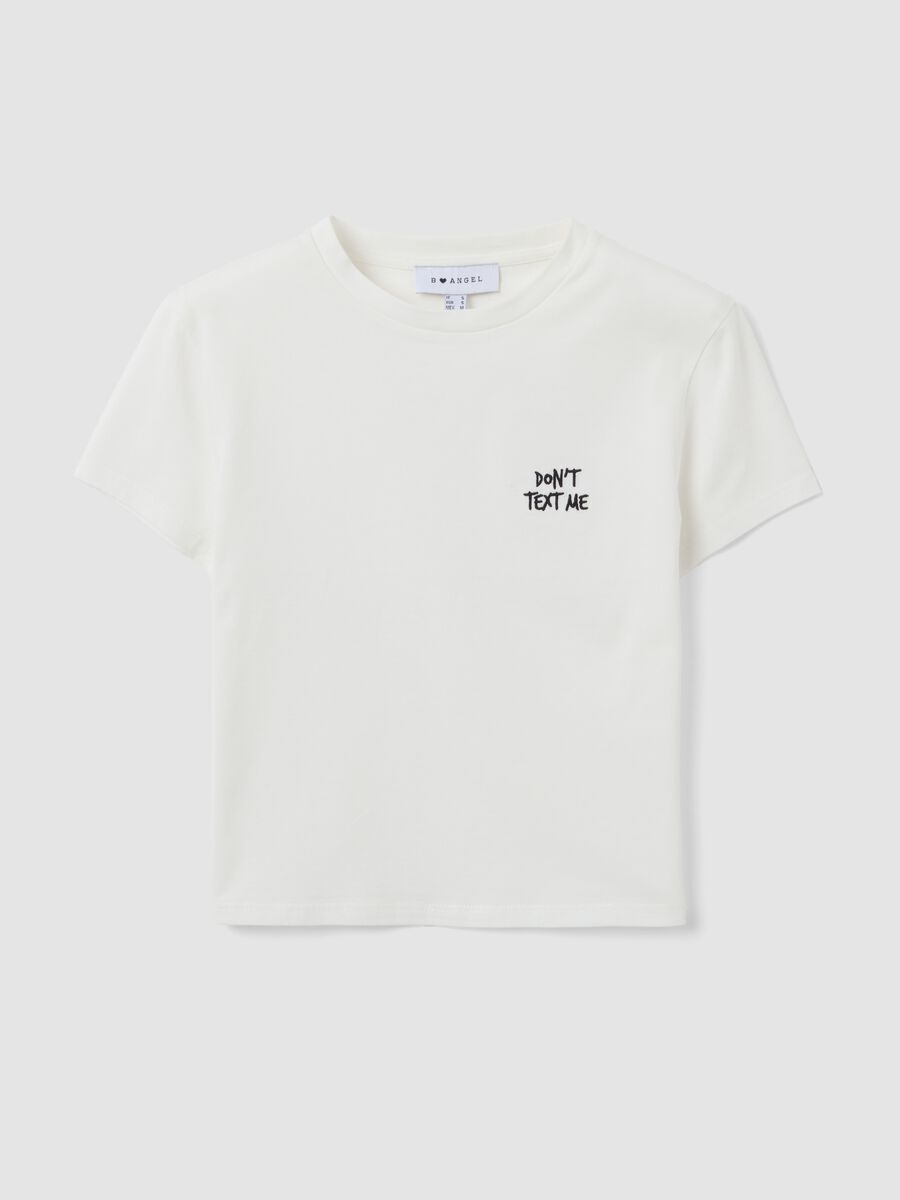 White pure cotton cropped T-shirt with graphic print, regular fit_0