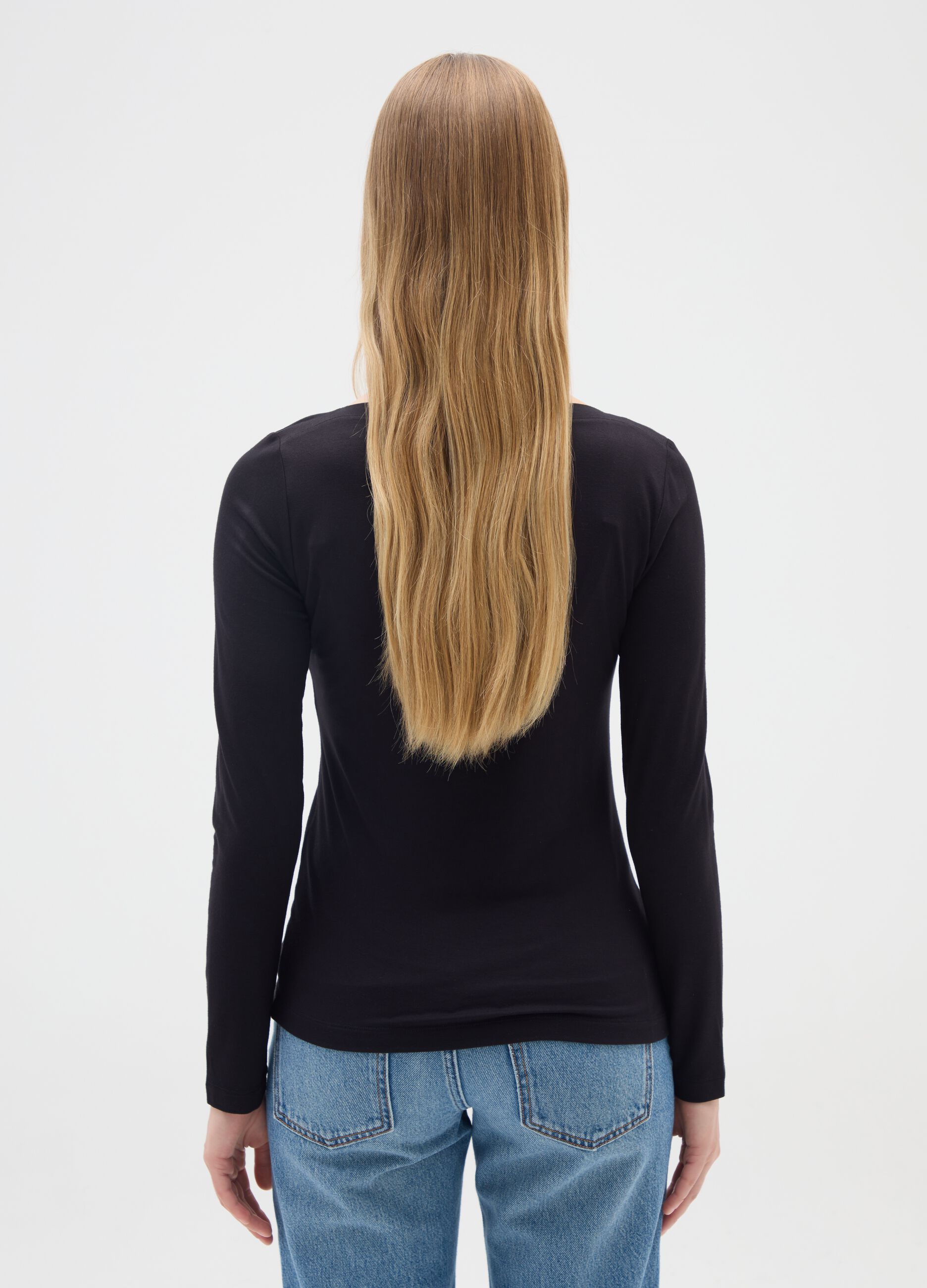 Black Stretch Fabric T-Shirt Regular Fit