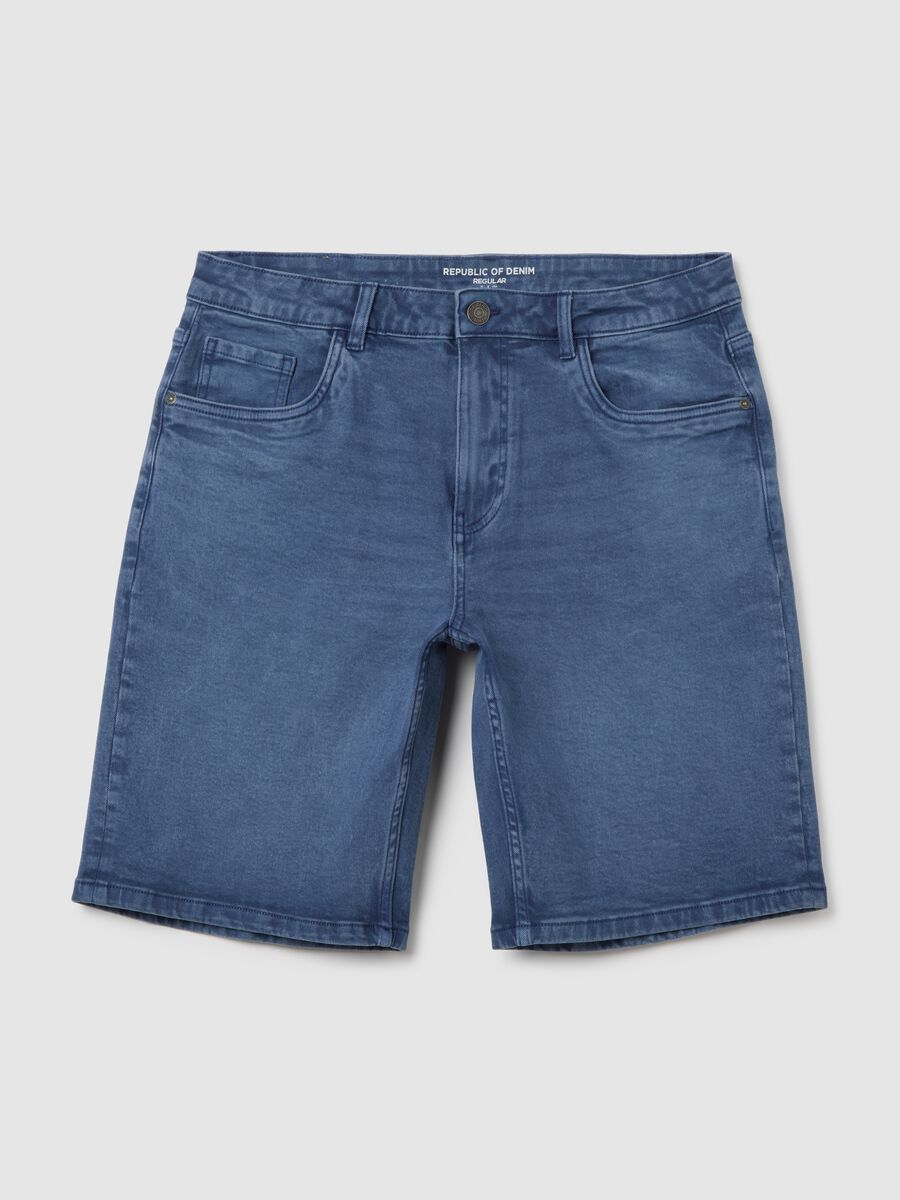 Men's Stretch Denim Beige Bermuda Shorts_0