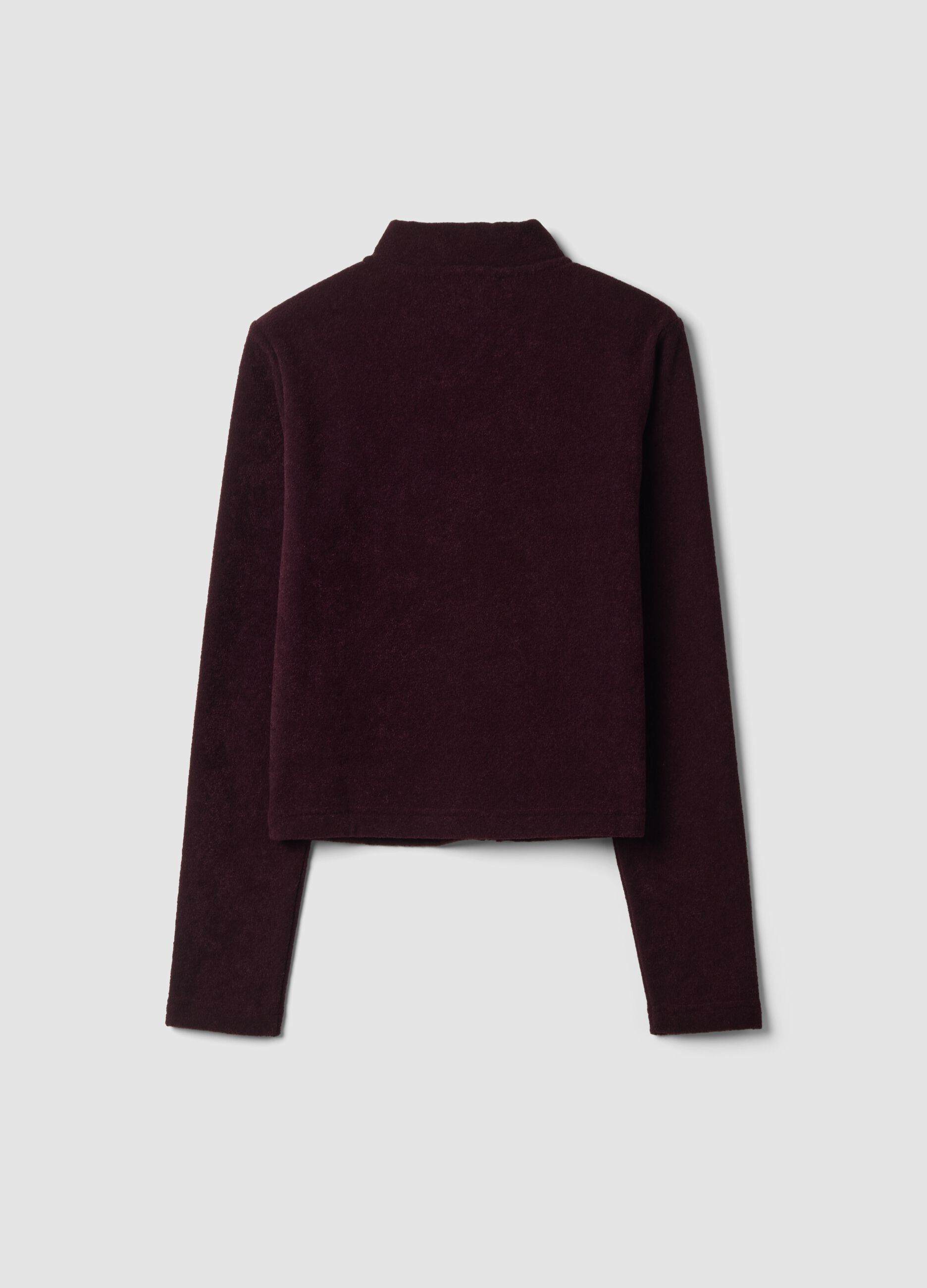 Purple viscose-blend fleece sweatshirt with crew neck and zip, regular fit