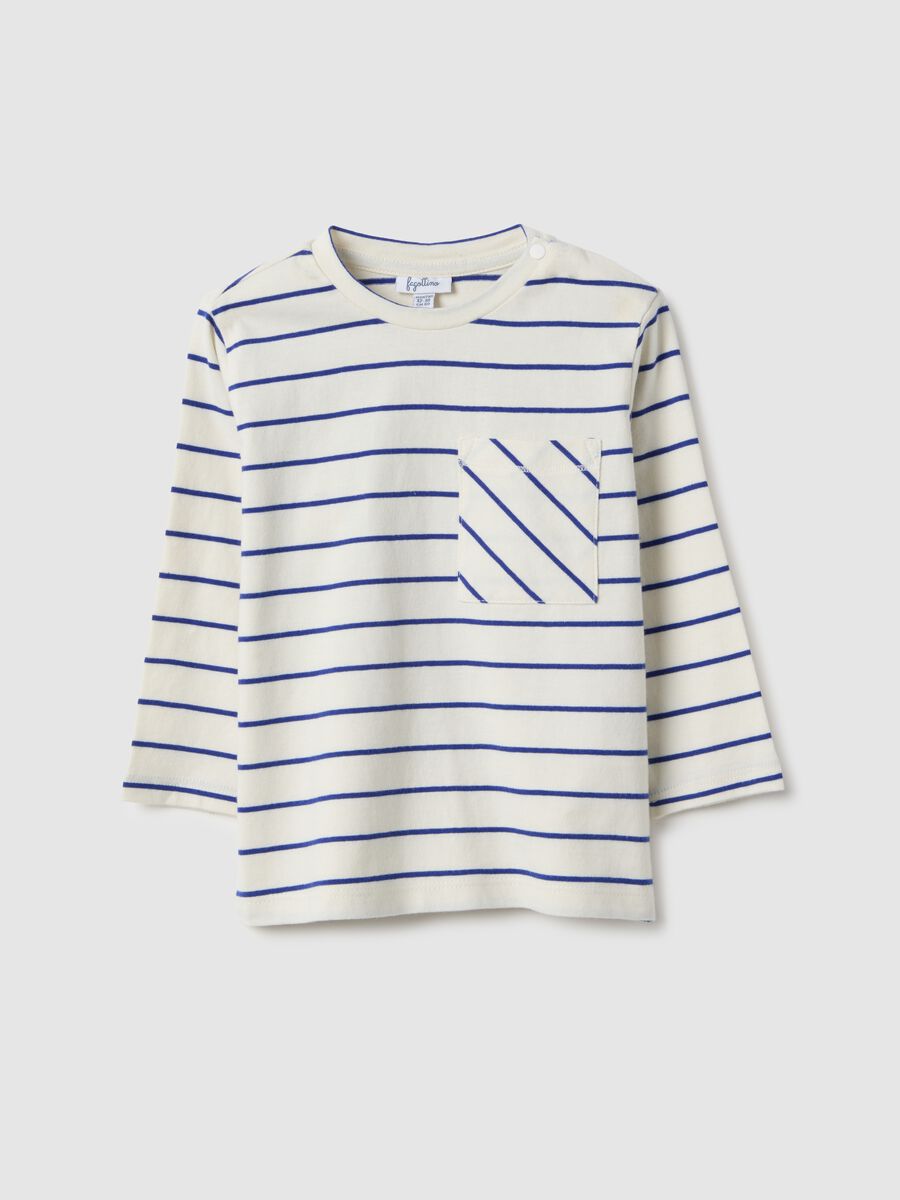 Multicolour striped pure cotton regular fit T-shirt with pocket for child_0