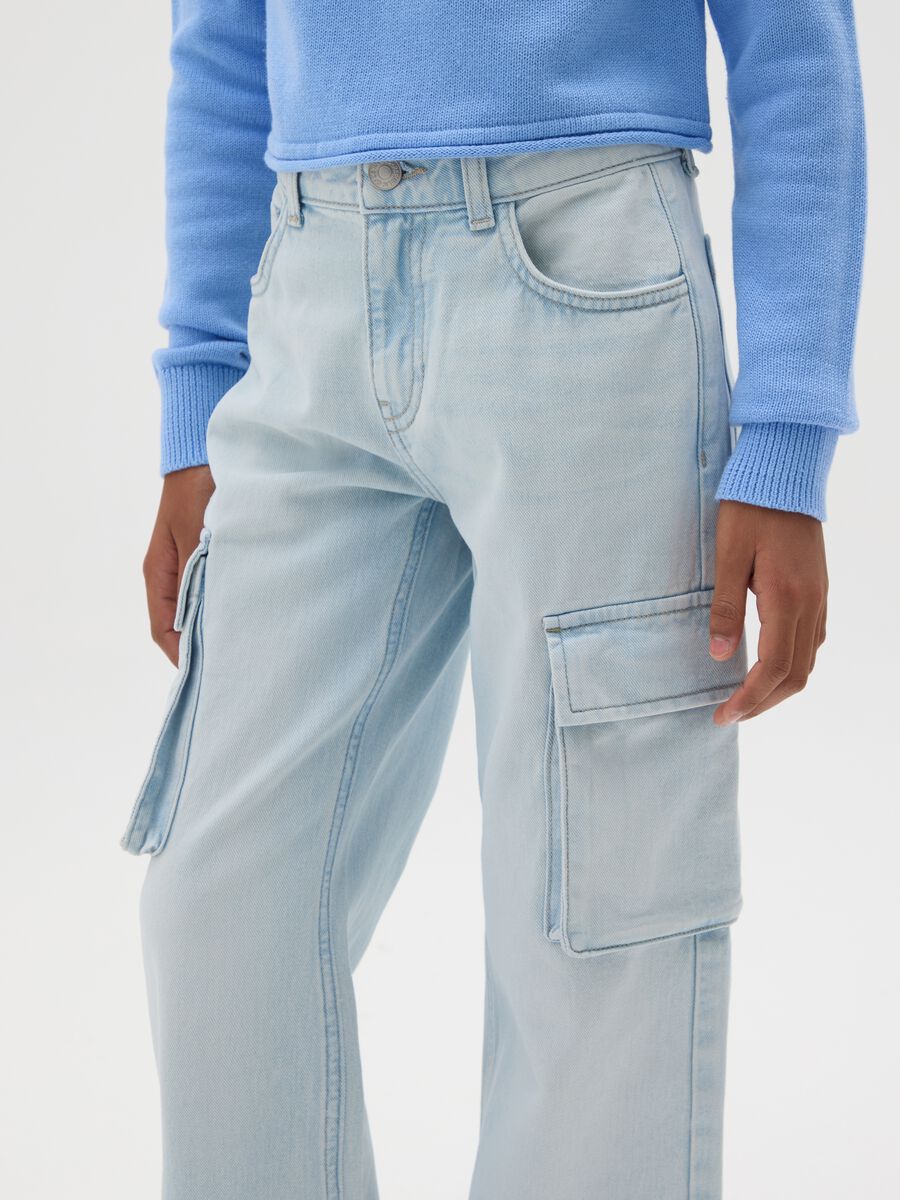 Jeans da ragazze in puro cotone azzurri relaxed fit_2