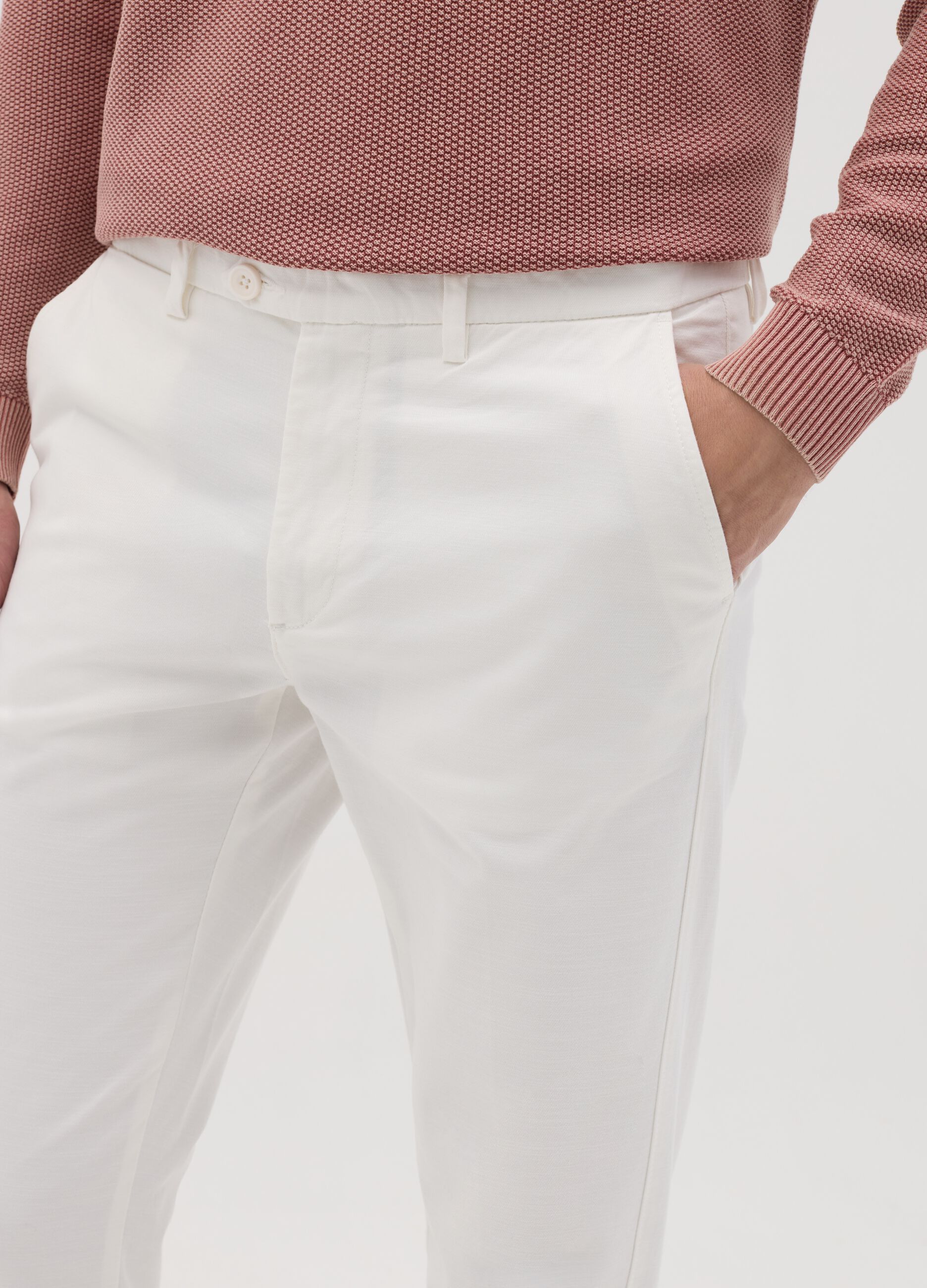 Pantaloni da uomo in puro cotone bianco slim fit