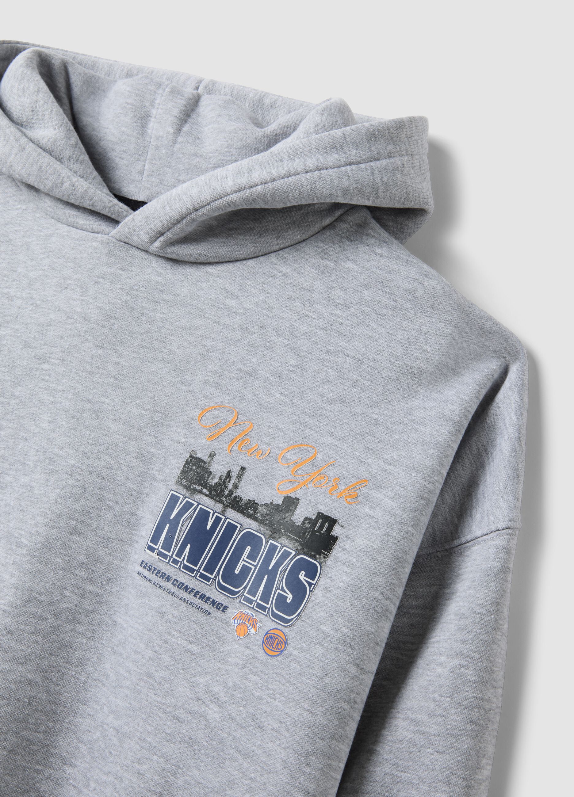 Grey cotton-blend hoodie with Knicks print