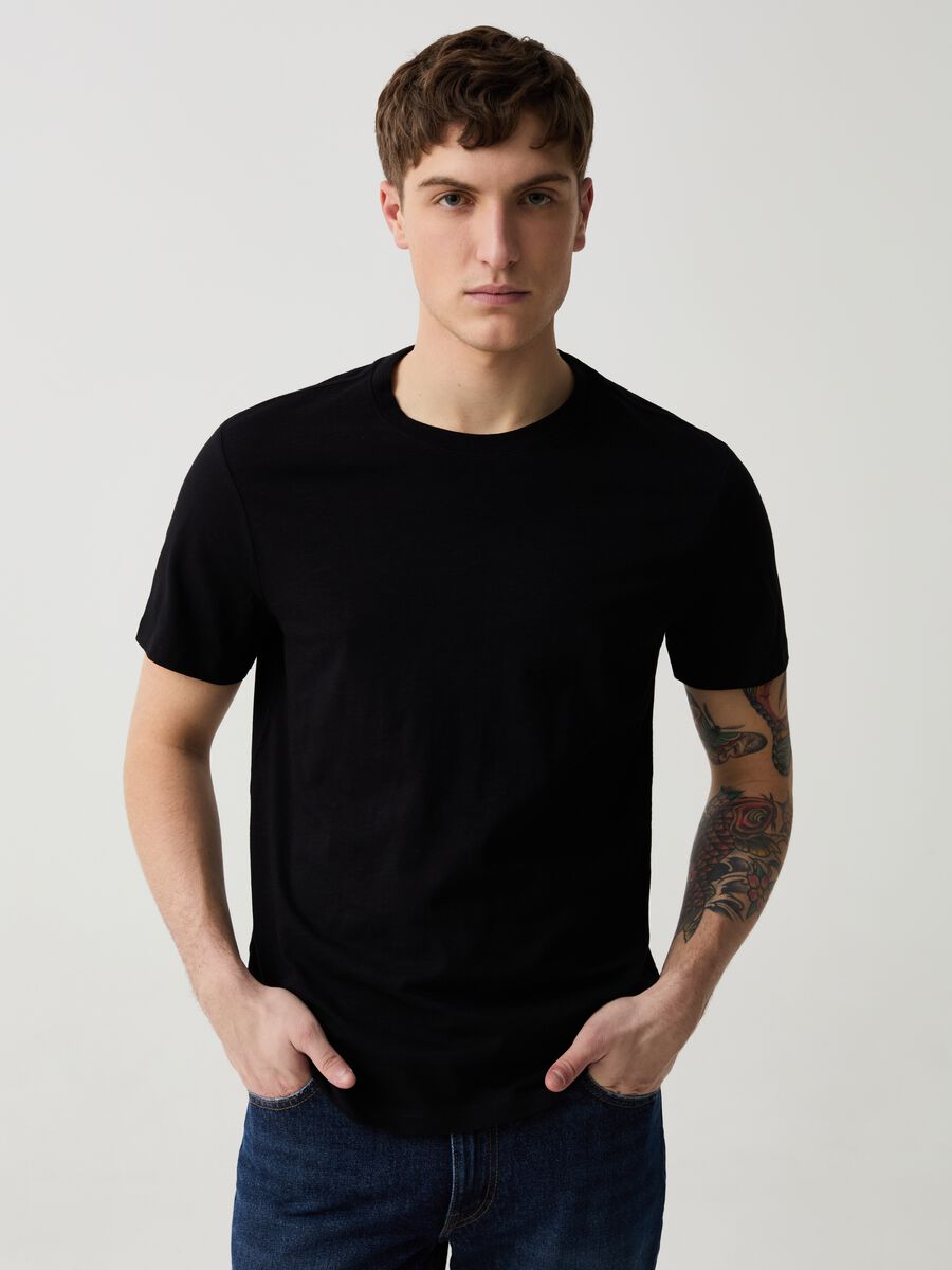 Round-neck T-shirt in jersey slub_1