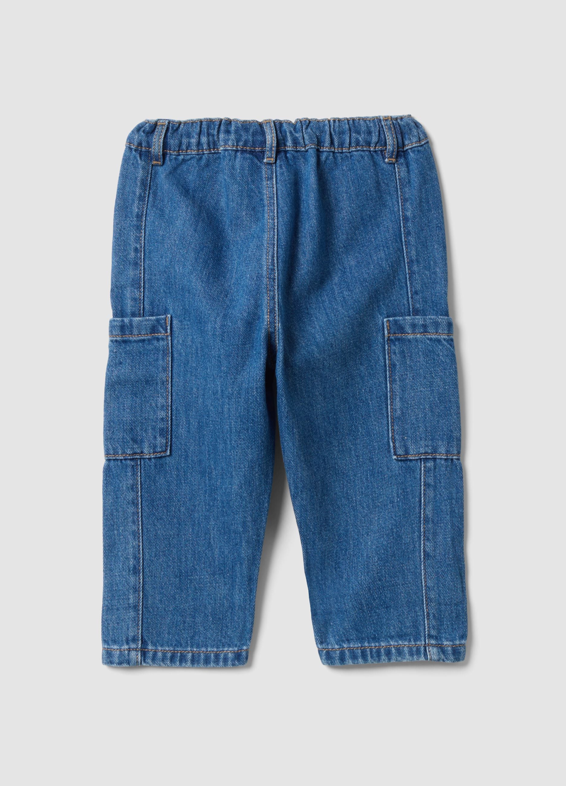 Blue denim cargo trousers in a cotton-viscose blend for baby boy