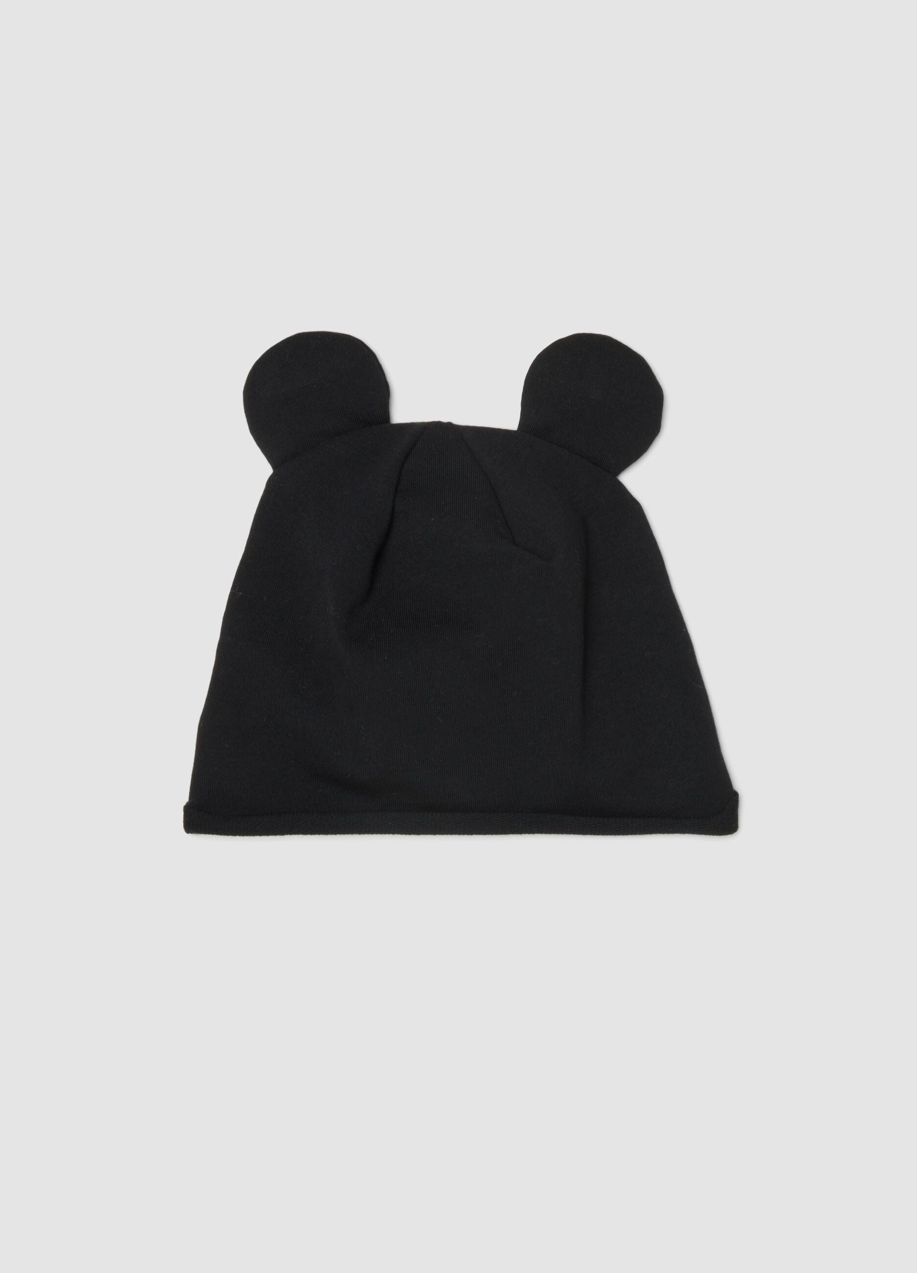 Black stretch organic cotton hat with Minnie print and bow