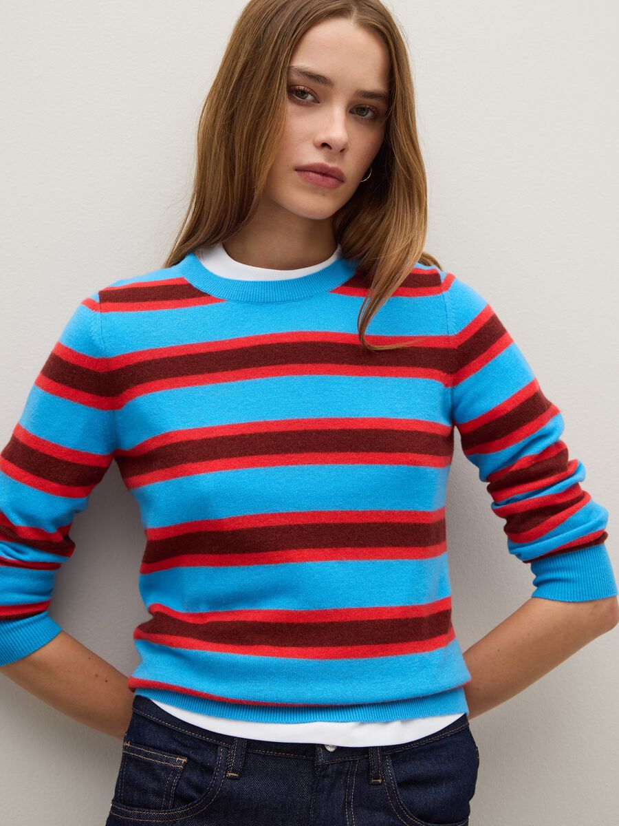 Multicolour striped jumper in pure wool_1