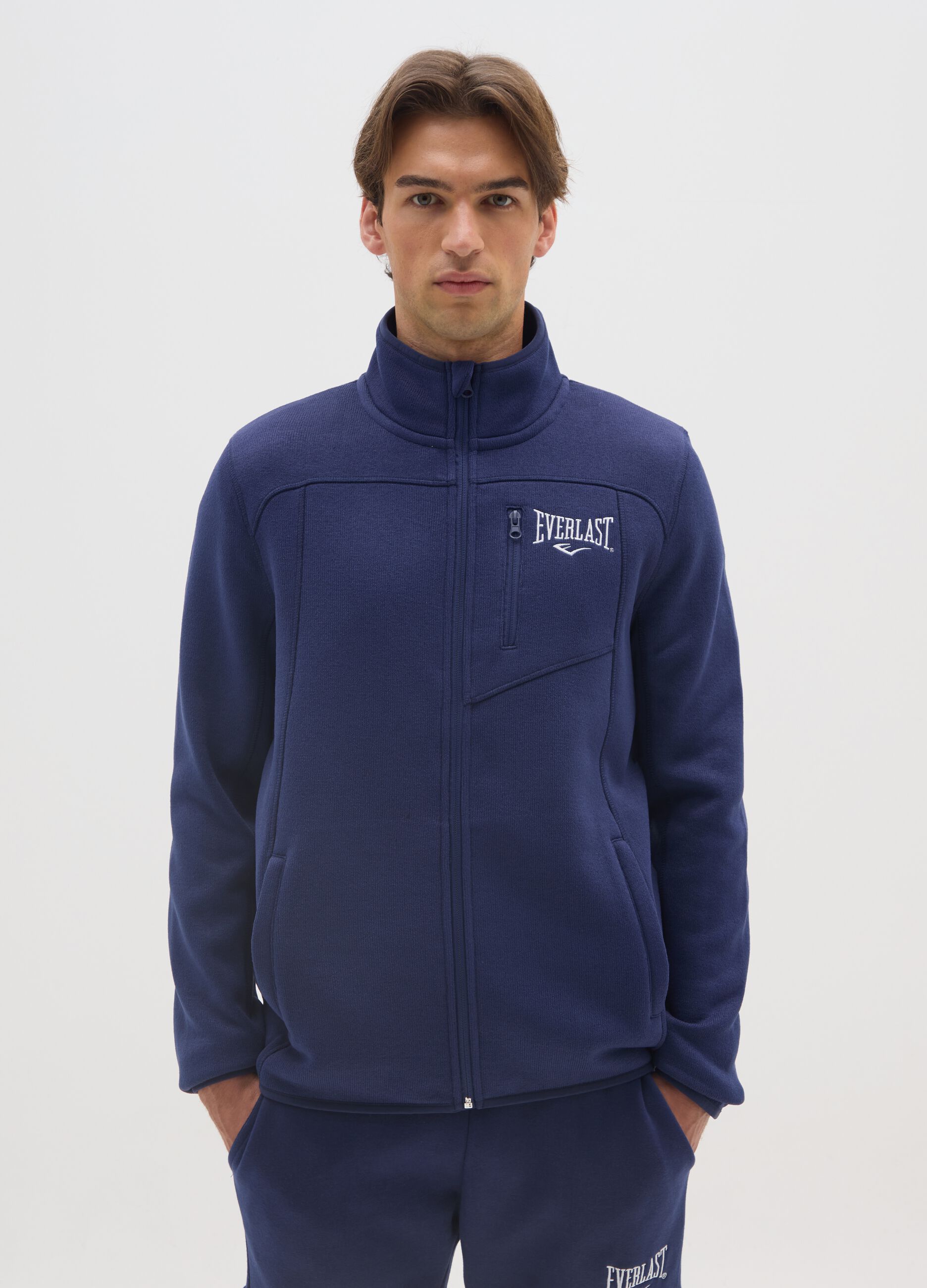 Blue zip-up high neck sweatshirt regular fit