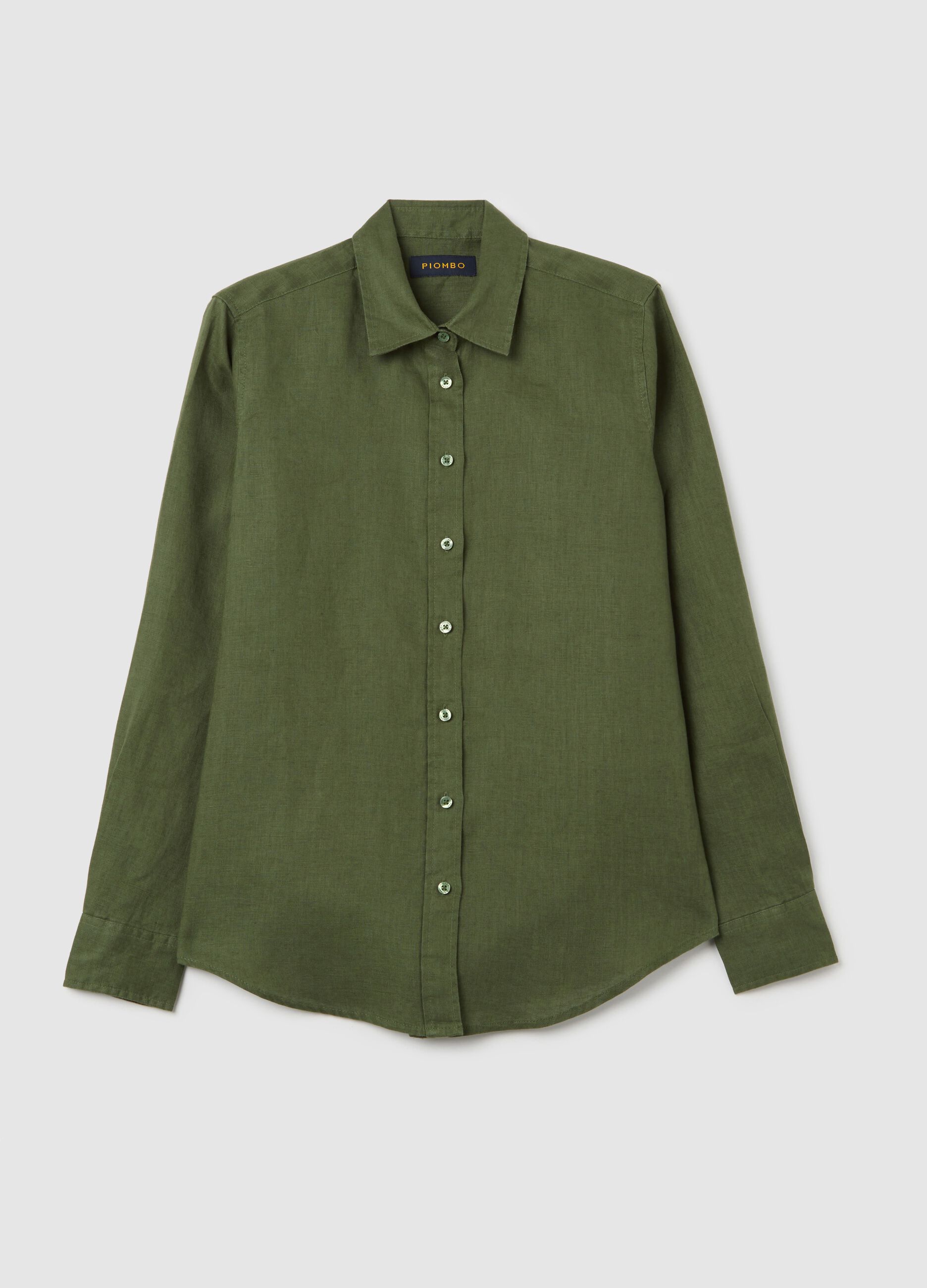 Green regular-fit shirt in linen