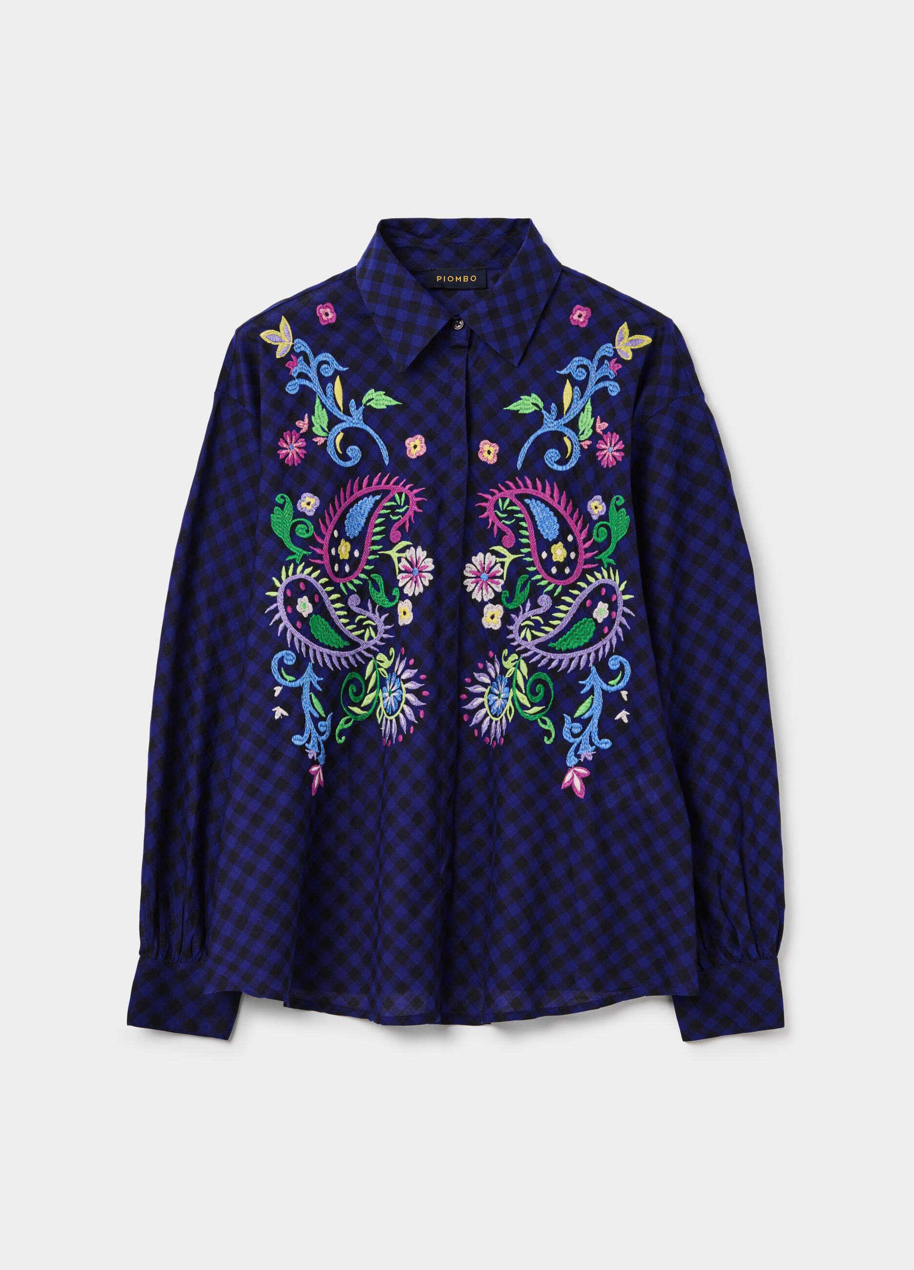 Check shirt with paisley embroidery