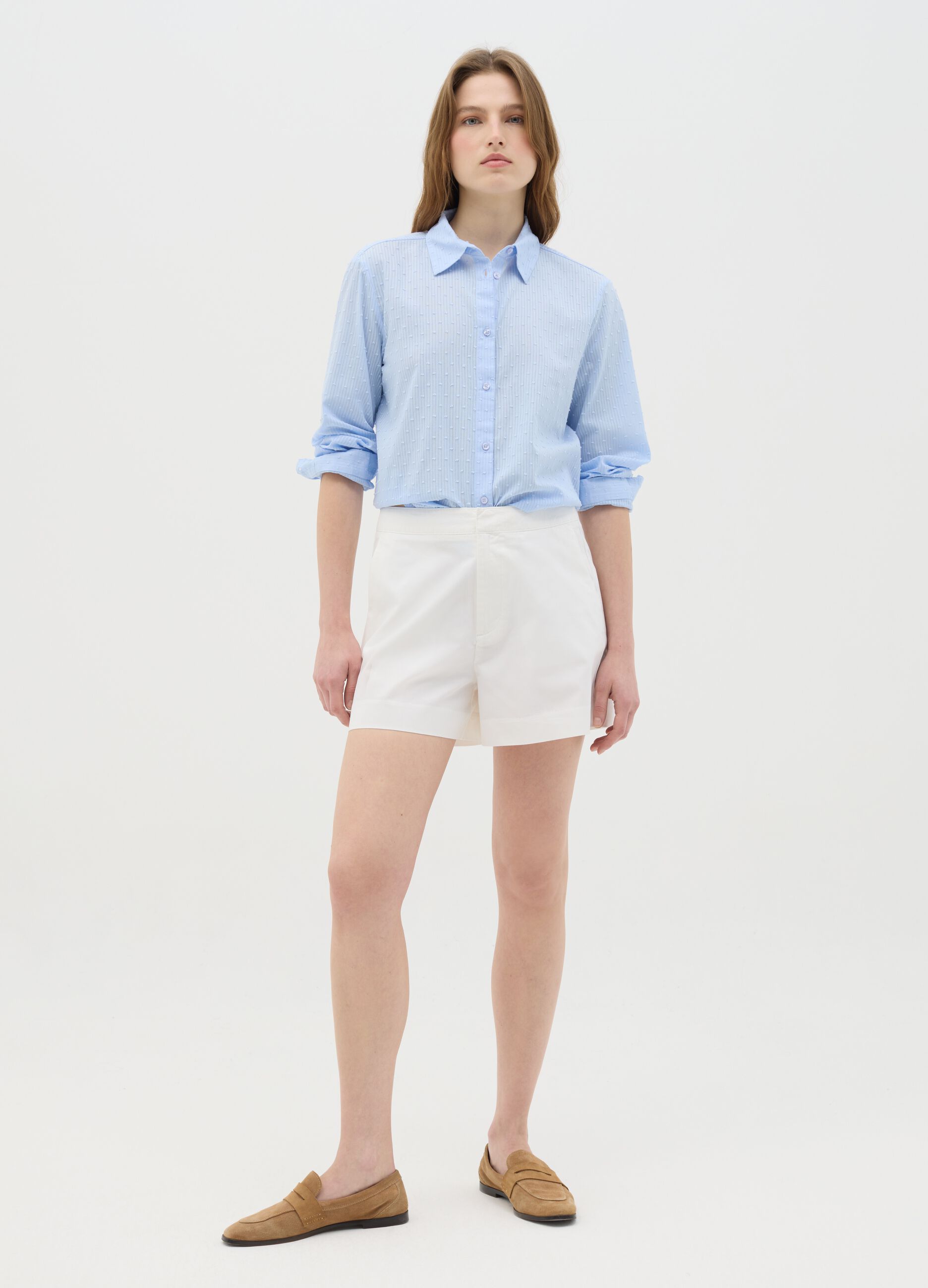 Camicia da donna in puro cotone azzurra regular fit