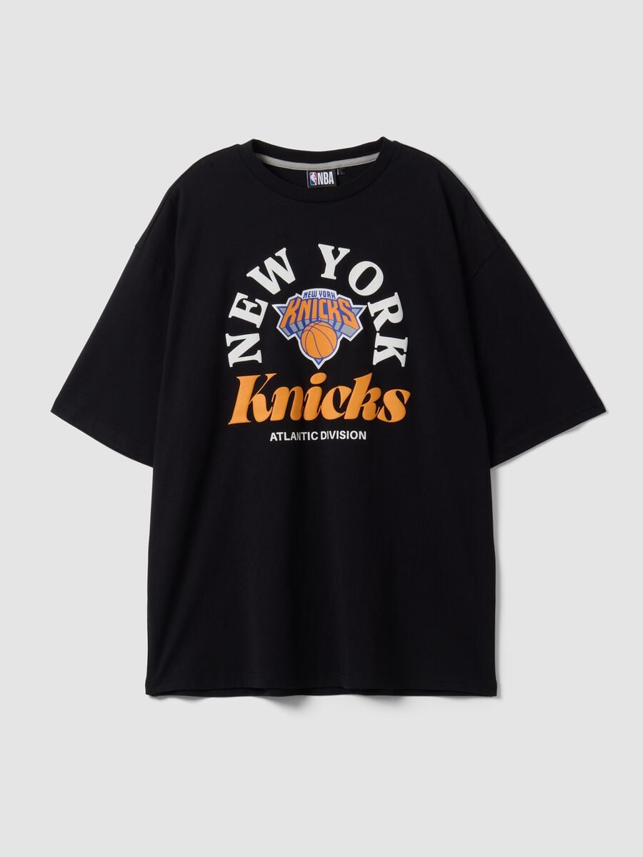 Black pure cotton T-shirt with New York Knicks print_4