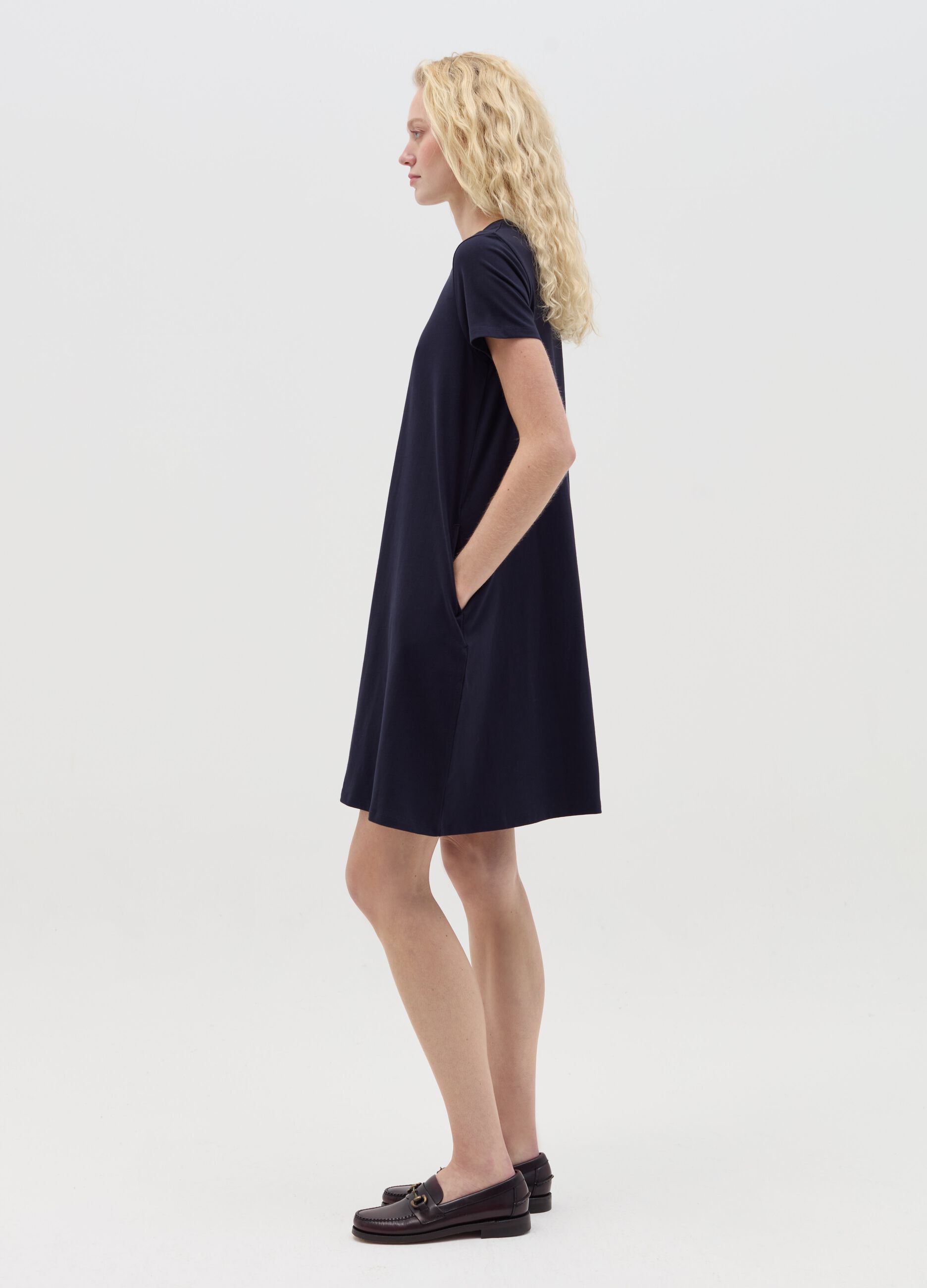 Vestito Essentials corto blu notte in cotone