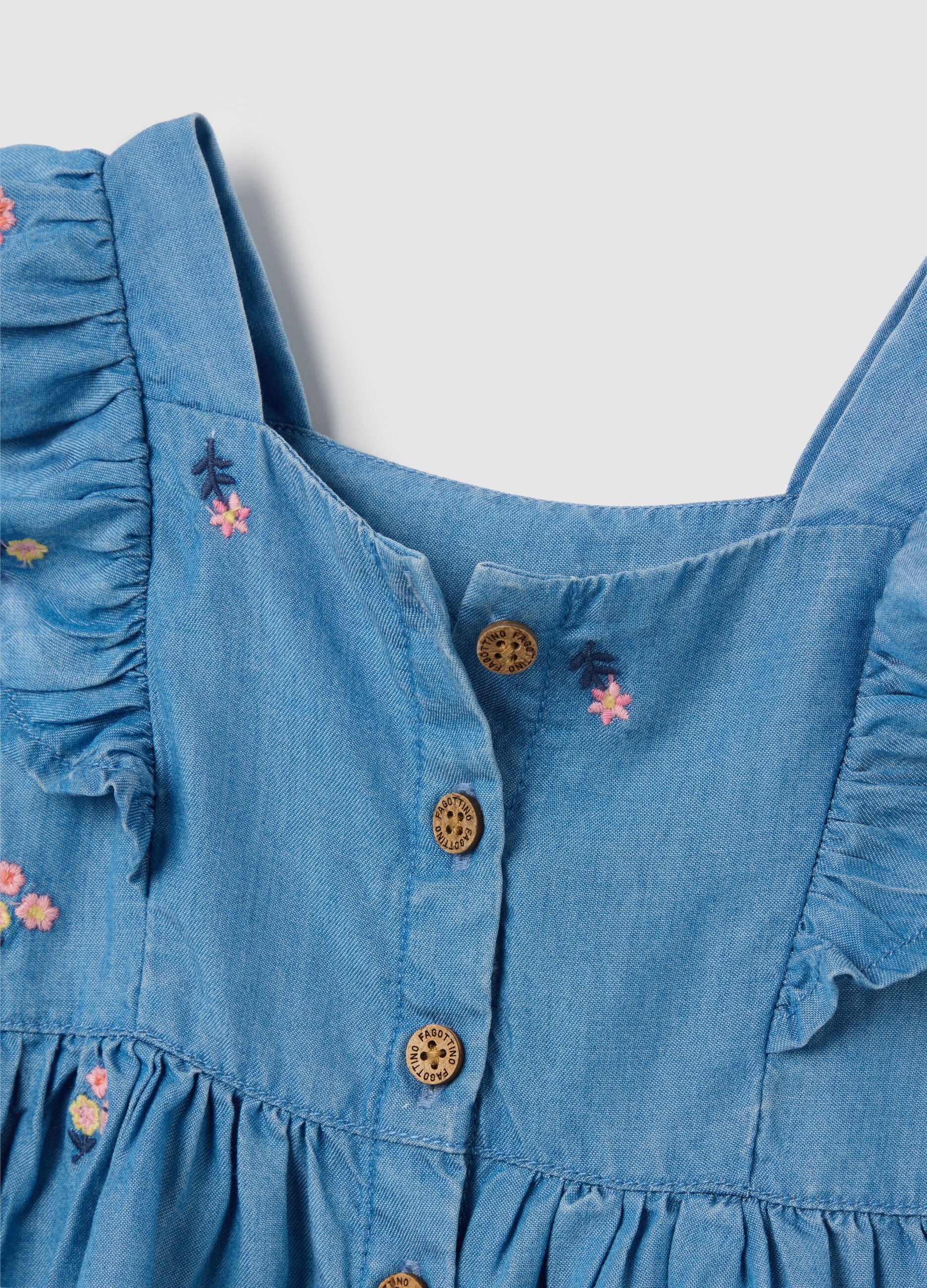 Lyocell Dress with Fagottino Floral Embroidery
