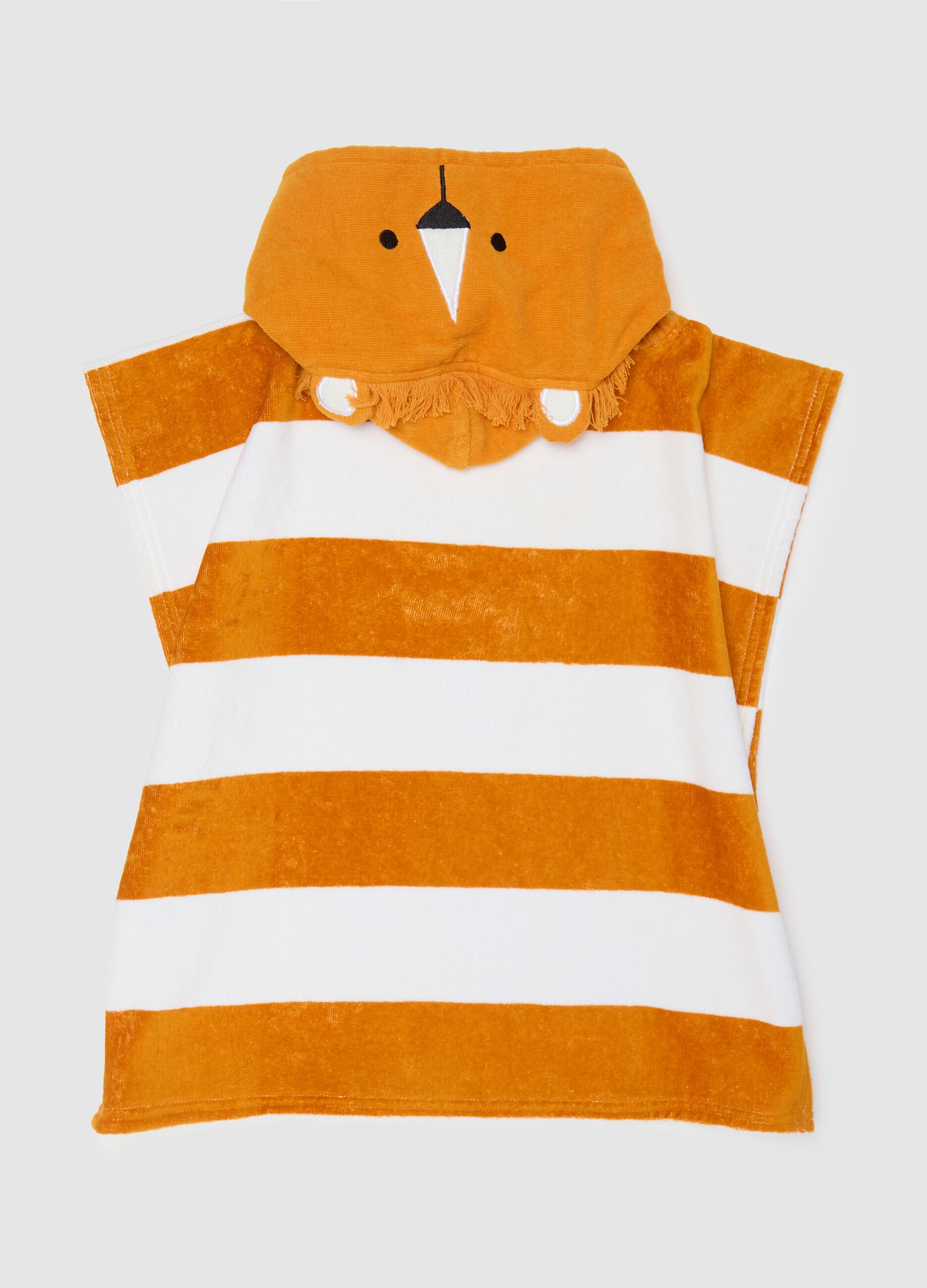 Orange and white striped cotton baby poncho