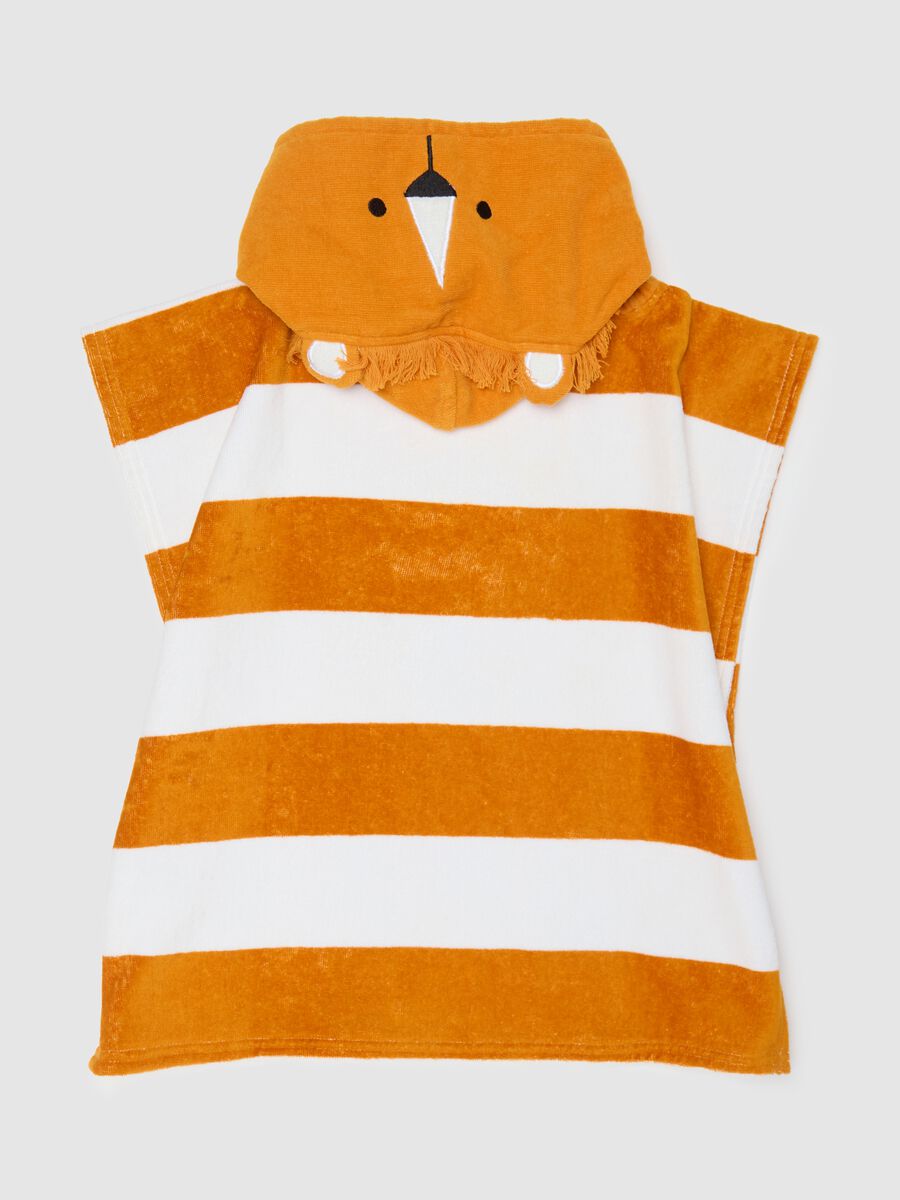 Orange and white striped cotton baby poncho_1