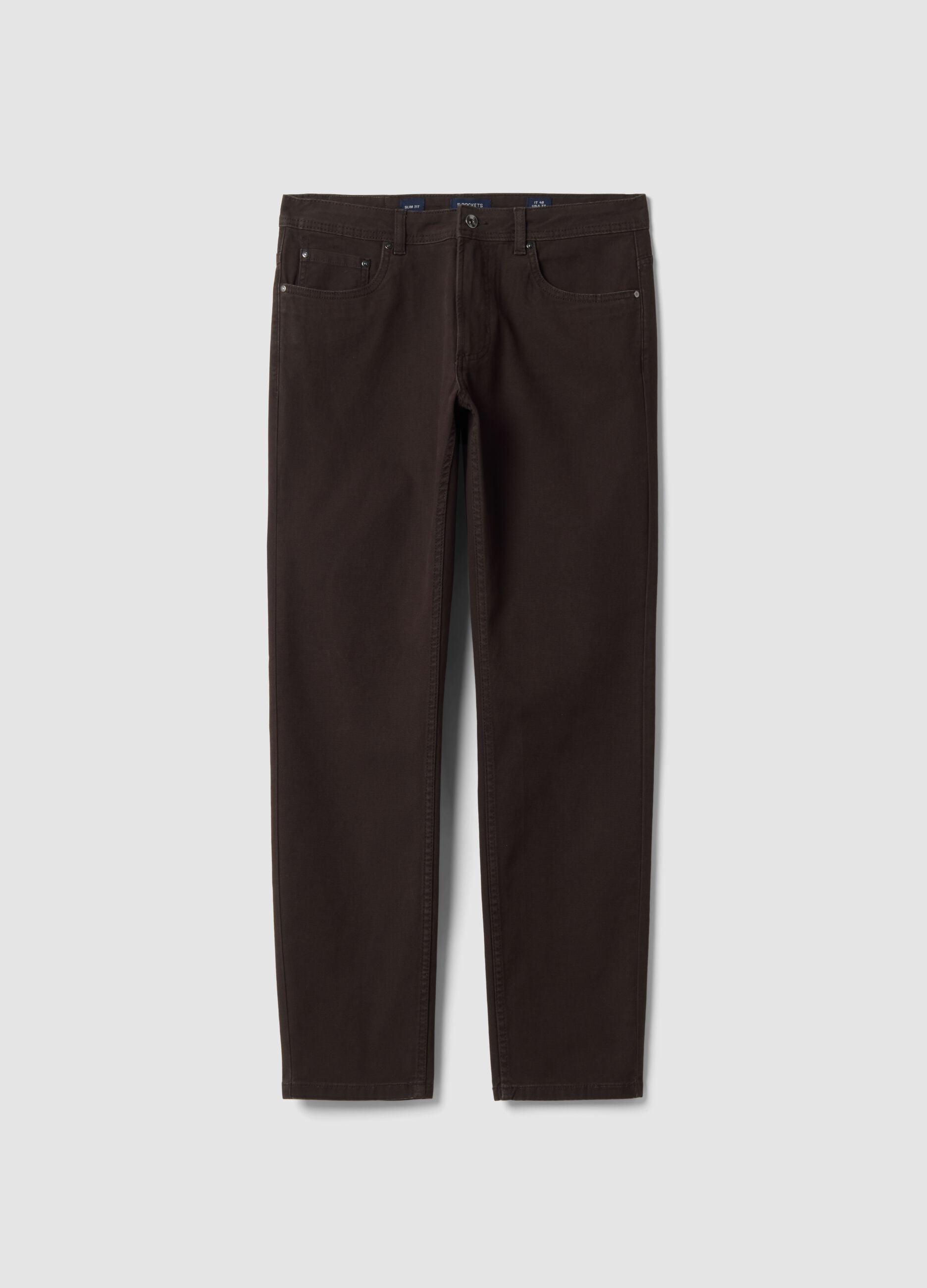 Brown slim-fit stretch cotton trousers