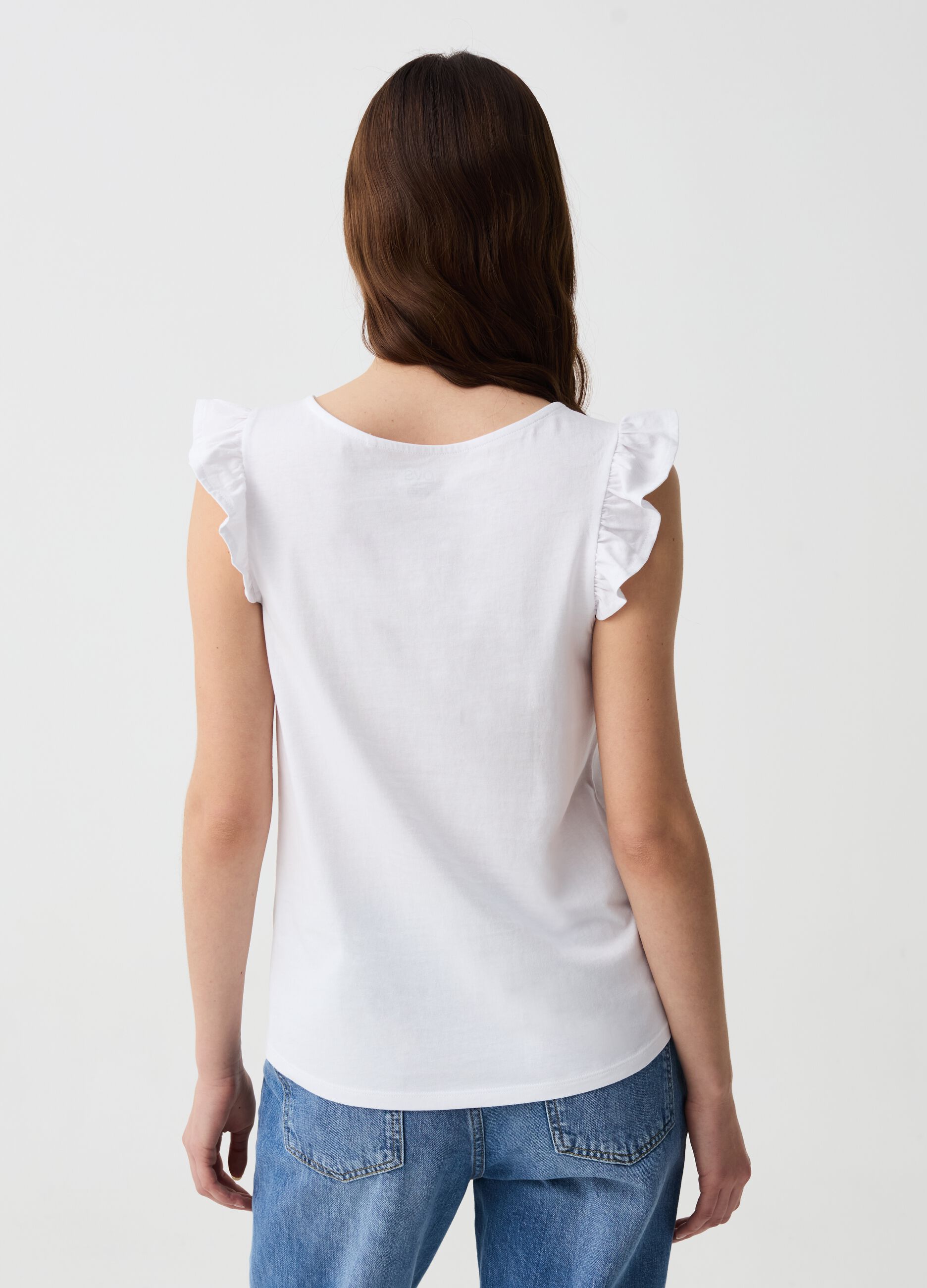 T-shirt with broderie anglaise insert and flounce