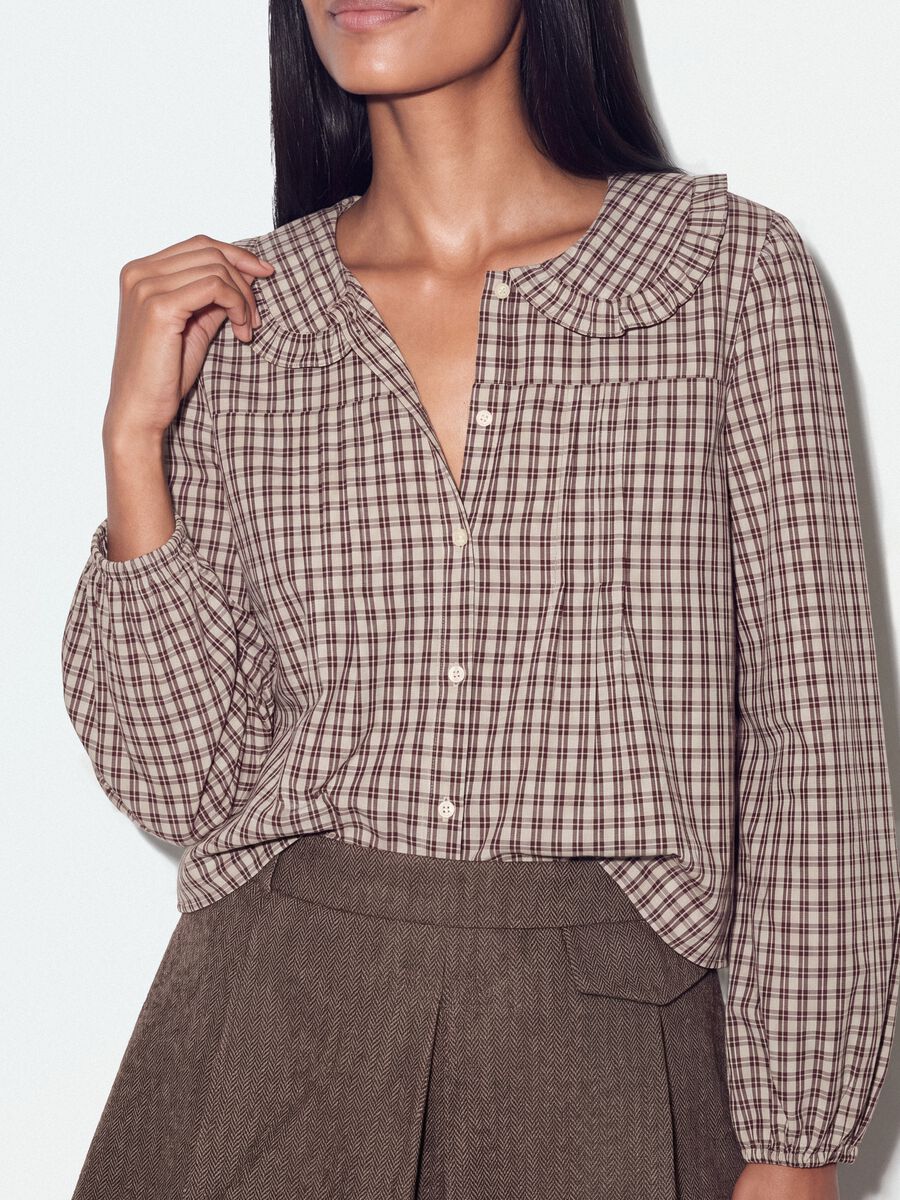 Brown checked cotton-blend poplin shirt_4