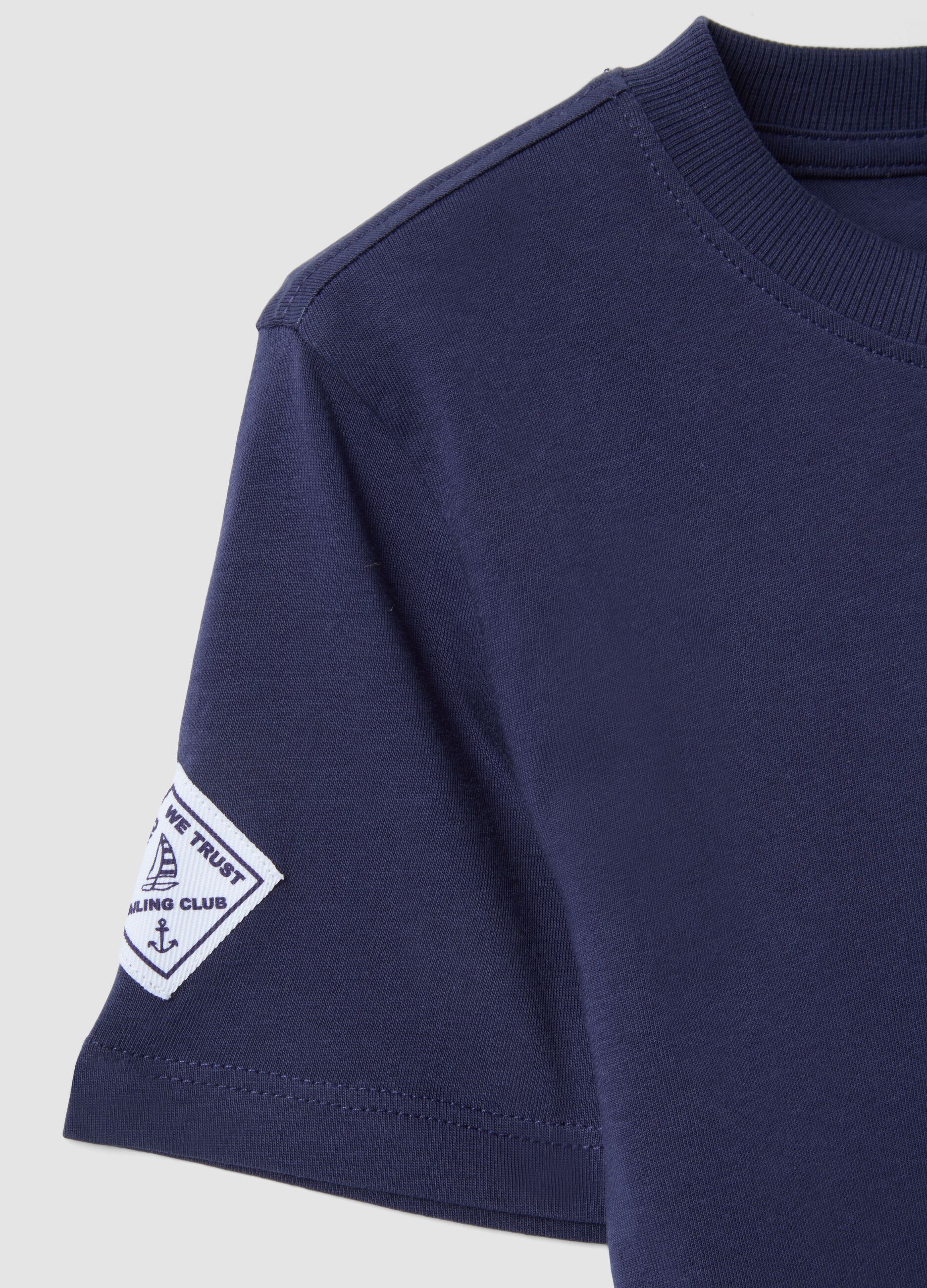 Blue pure cotton boys&rsquo; T-shirt with sailing print