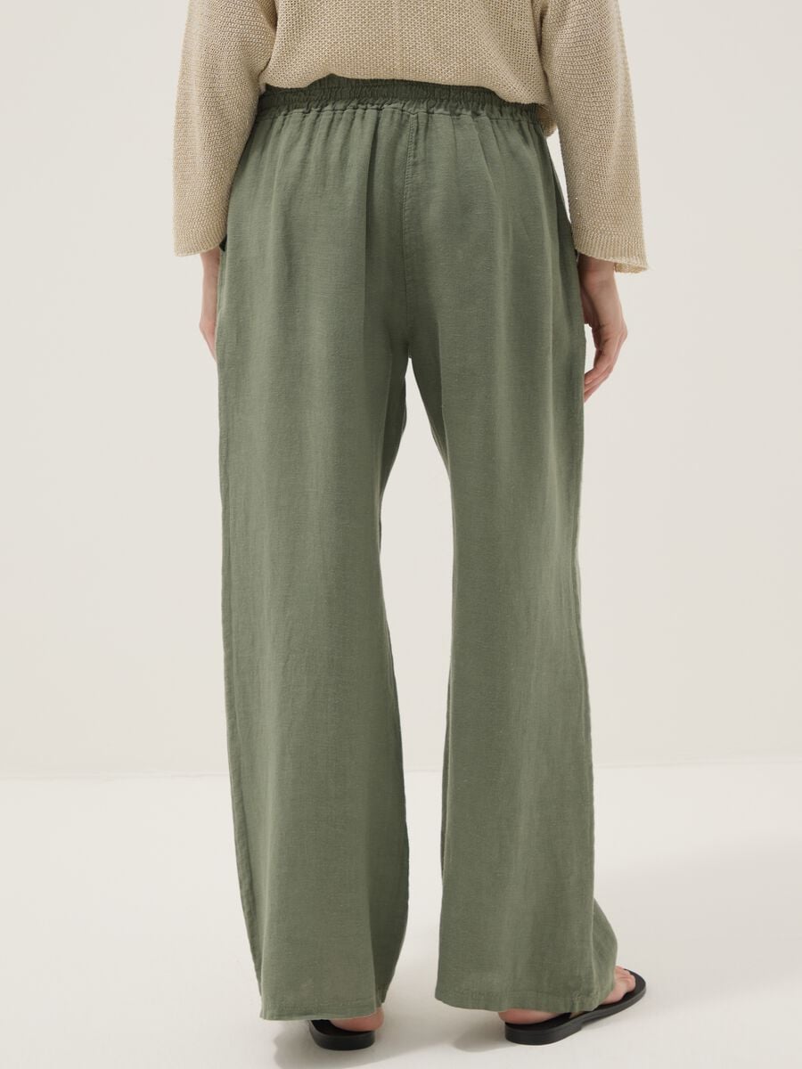 Pantaloni verdi in puro lino con coulisse_2