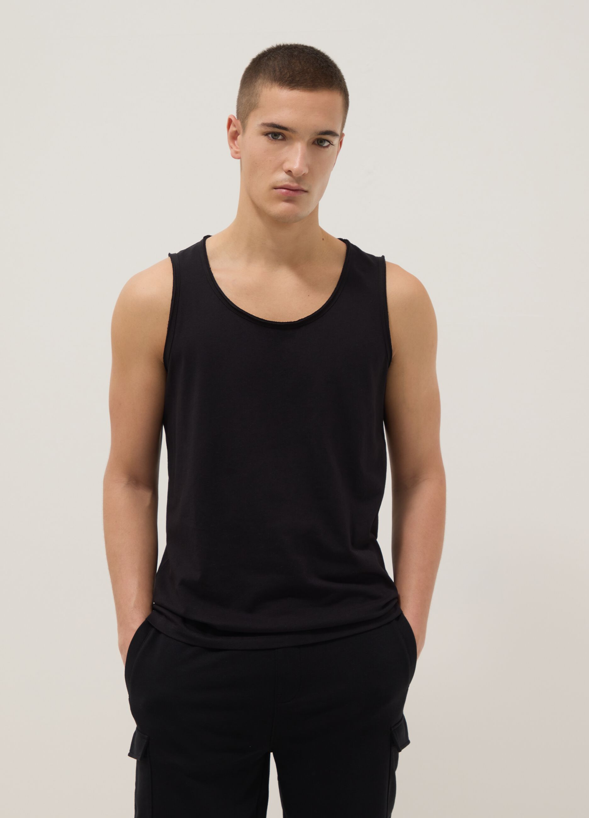 Black pure cotton vest top