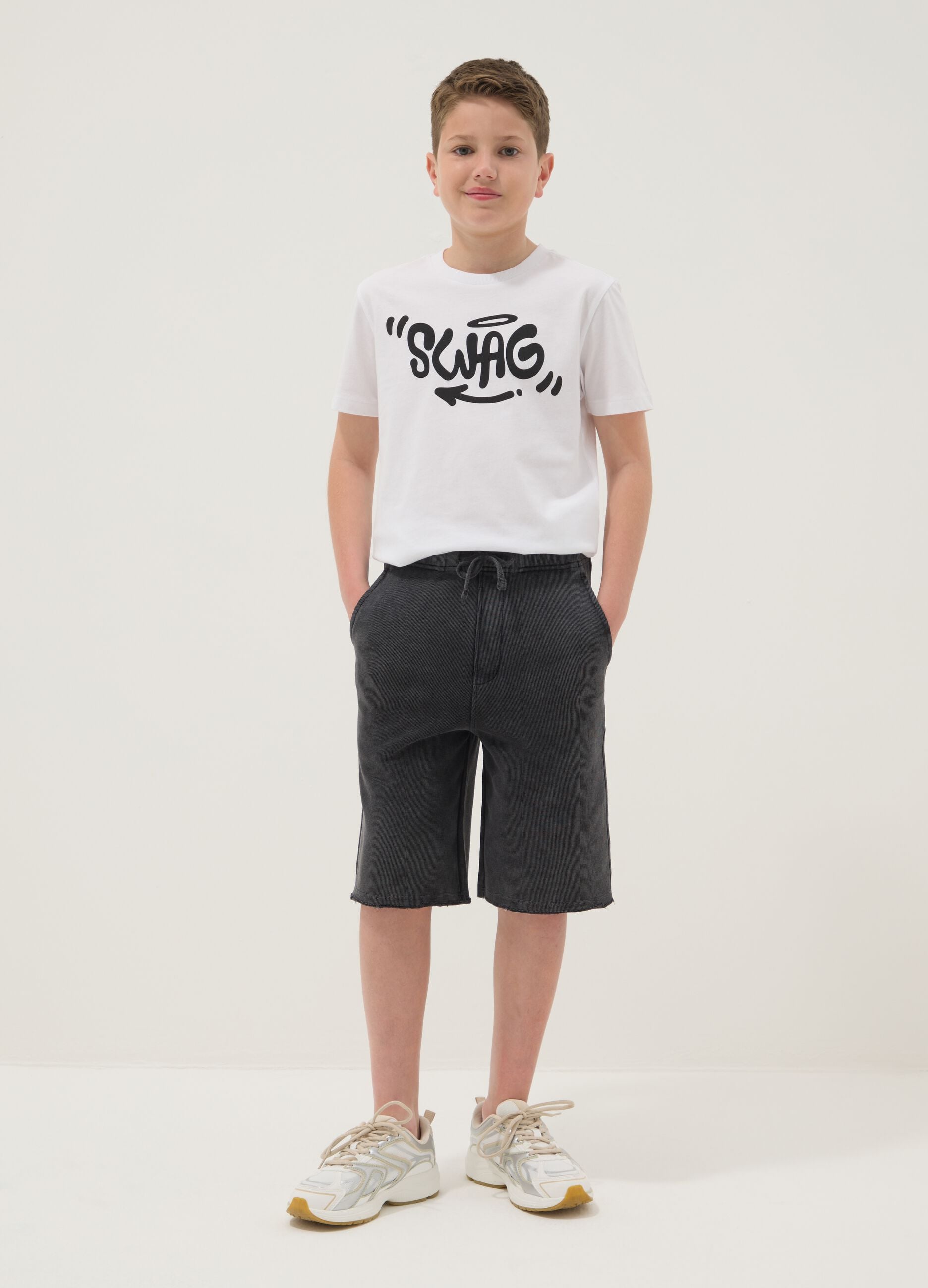 Grey cotton-blend oversized-fit boys' shorts